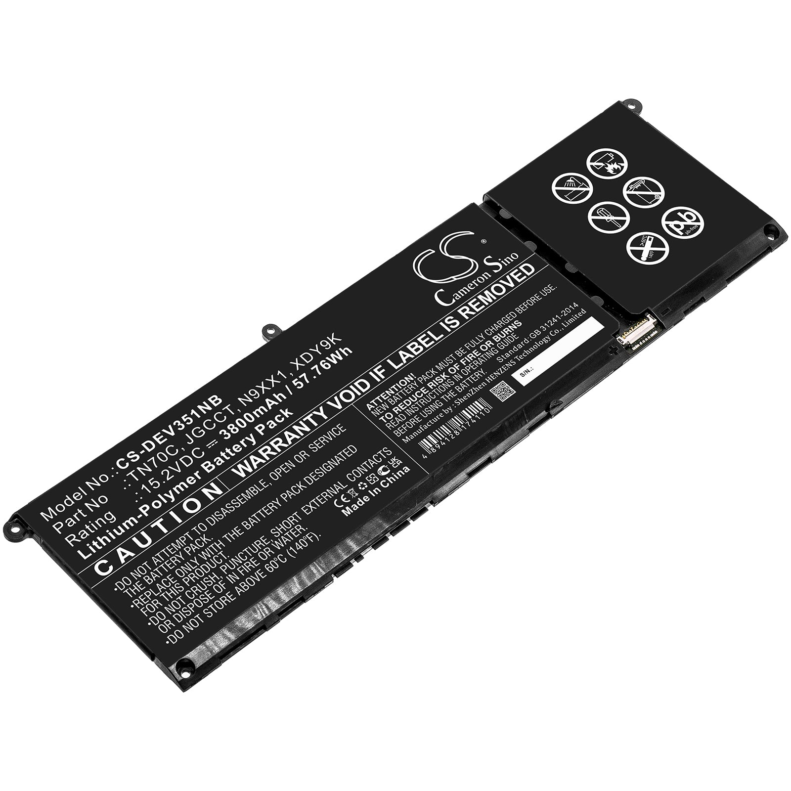 Li-Polymer, Notebook, Laptop Battery fits Dell Vostro 3510, Vostro 3515, 15.2V, 3800mAh Notebook, Laptop Cameron Sino Technology Limited