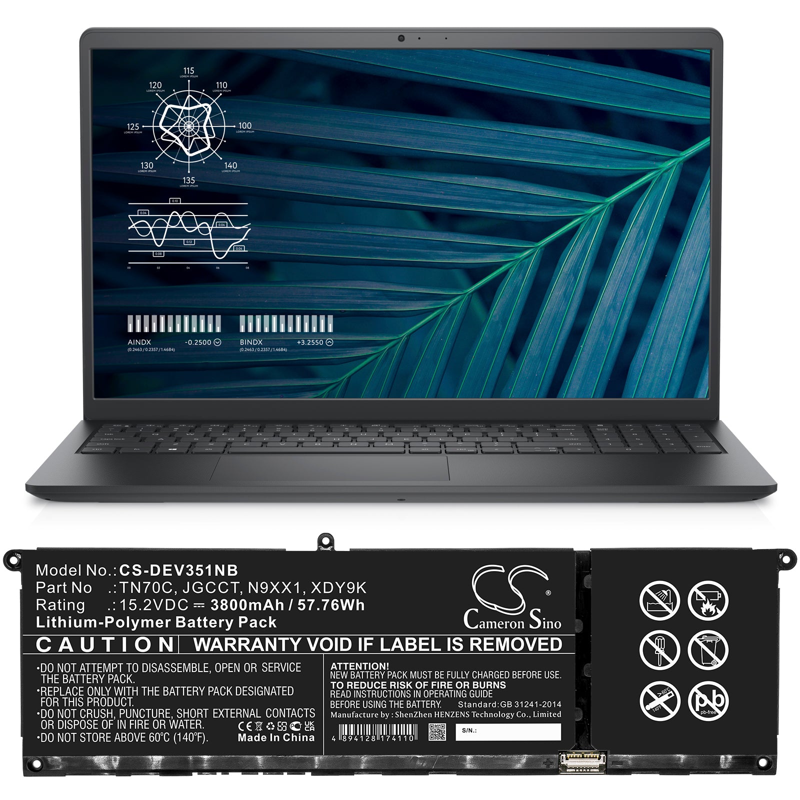 Li-Polymer, Notebook, Laptop Battery fits Dell Vostro 3510, Vostro 3515, 15.2V, 3800mAh Notebook, Laptop Cameron Sino Technology Limited