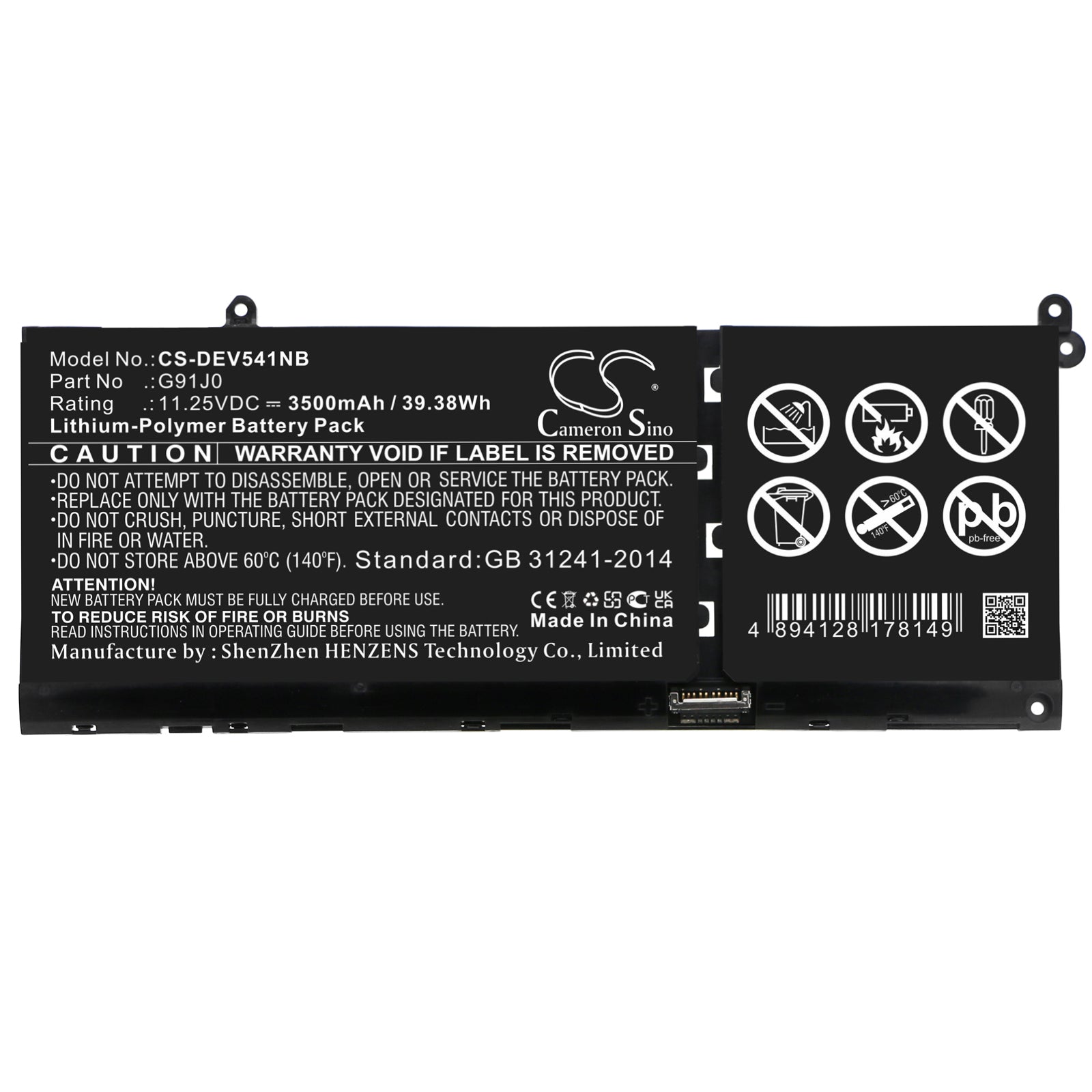 Li-Polymer, Notebook, Laptop Battery fits Dell Inspiron 5415, Inspiron 5418, 11.25V, 3500mAh Notebook, Laptop Cameron Sino Technology Limited