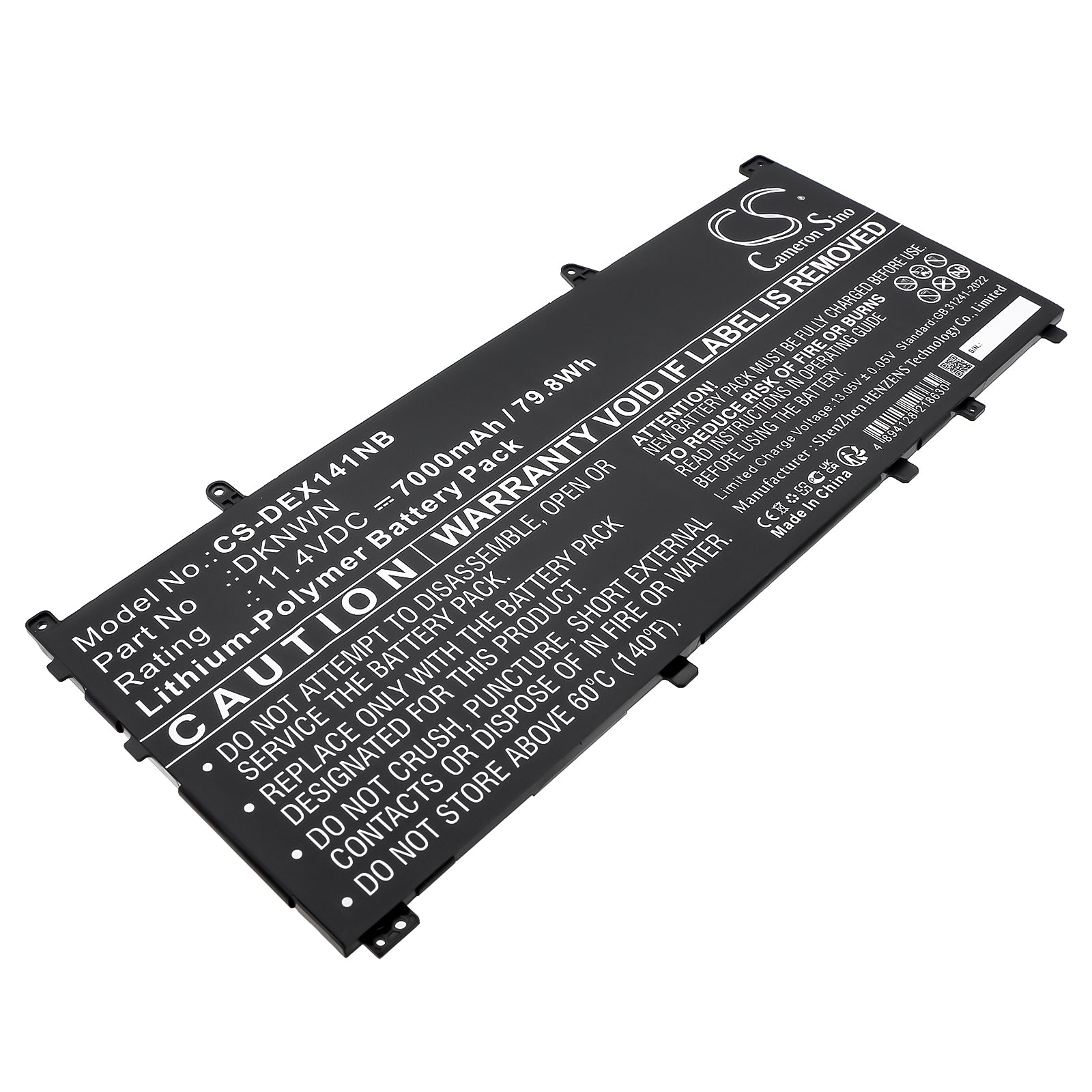 11.4V, Li-Polymer, 7000mAh, Battery fits Dell Alienware X14 R1, Alienware X14 R2, 79.8Wh Notebook, Laptop Cameron Sino Technology Limited