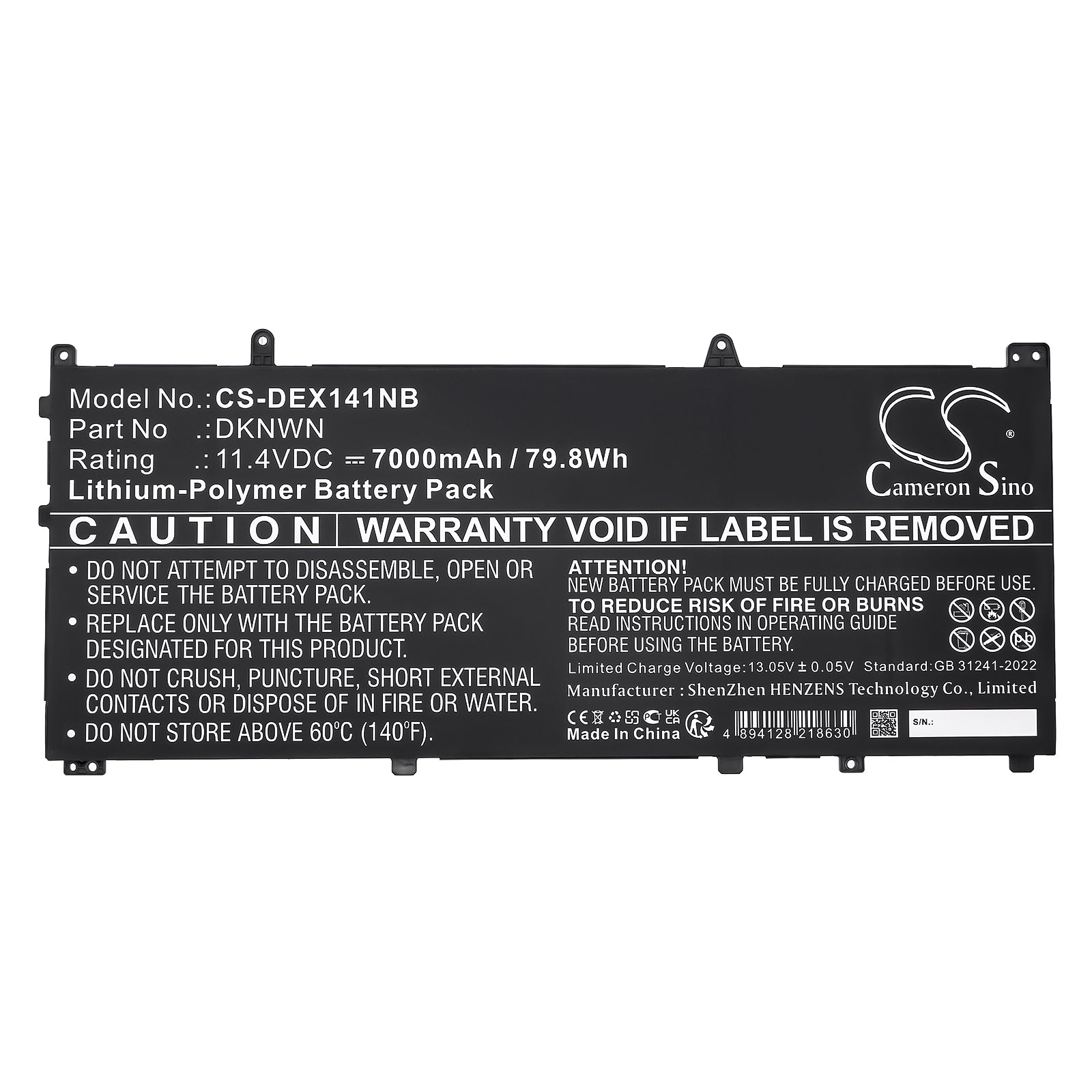 11.4V, Li-Polymer, 7000mAh, Battery fits Dell Alienware X14 R1, Alienware X14 R2, 79.8Wh Notebook, Laptop Cameron Sino Technology Limited