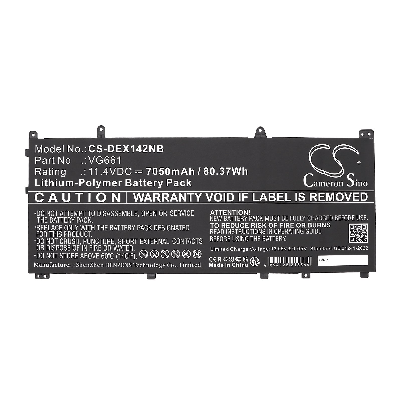 11.4V, Li-Polymer, 7050mAh, Battery fits Dell Alienware X14 R1, Alienware X14 R2, 80.37Wh Notebook, Laptop Cameron Sino Technology Limited
