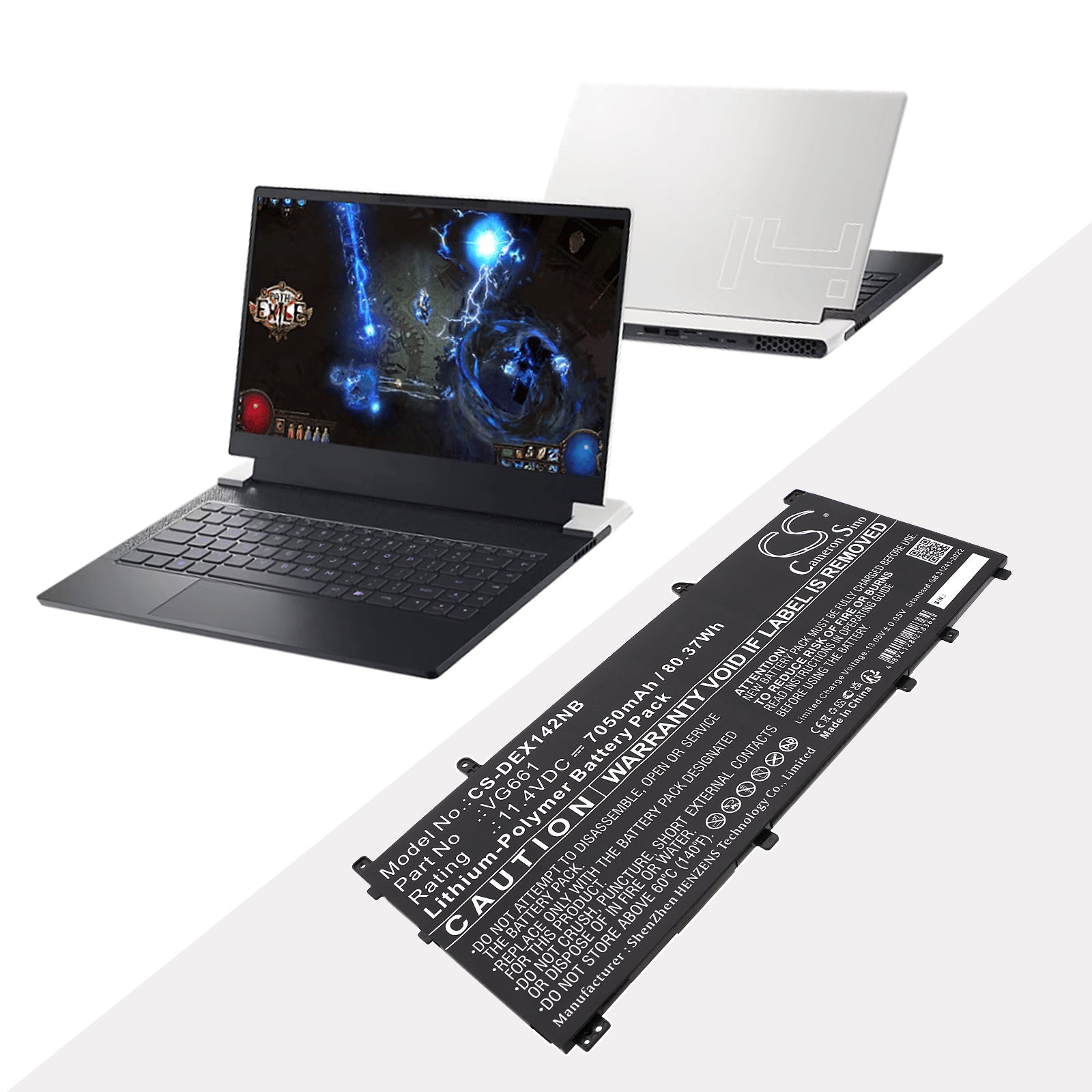 11.4V, Li-Polymer, 7050mAh, Battery fits Dell Alienware X14 R1, Alienware X14 R2, 80.37Wh Notebook, Laptop Cameron Sino Technology Limited
