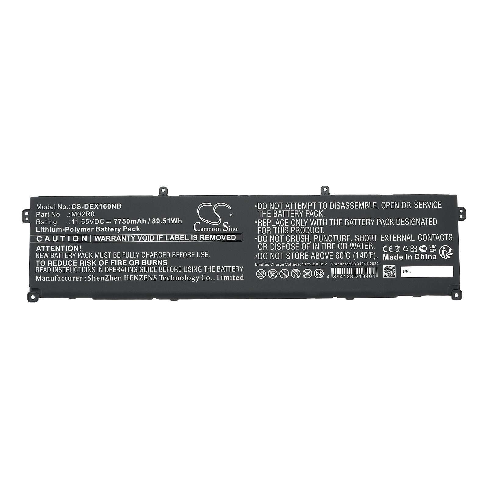 11.55V, Li-Polymer, 7750mAh, Battery fits Dell Alienware X16, Alienware X16 R1, 89.51Wh Notebook, Laptop Cameron Sino Technology Limited