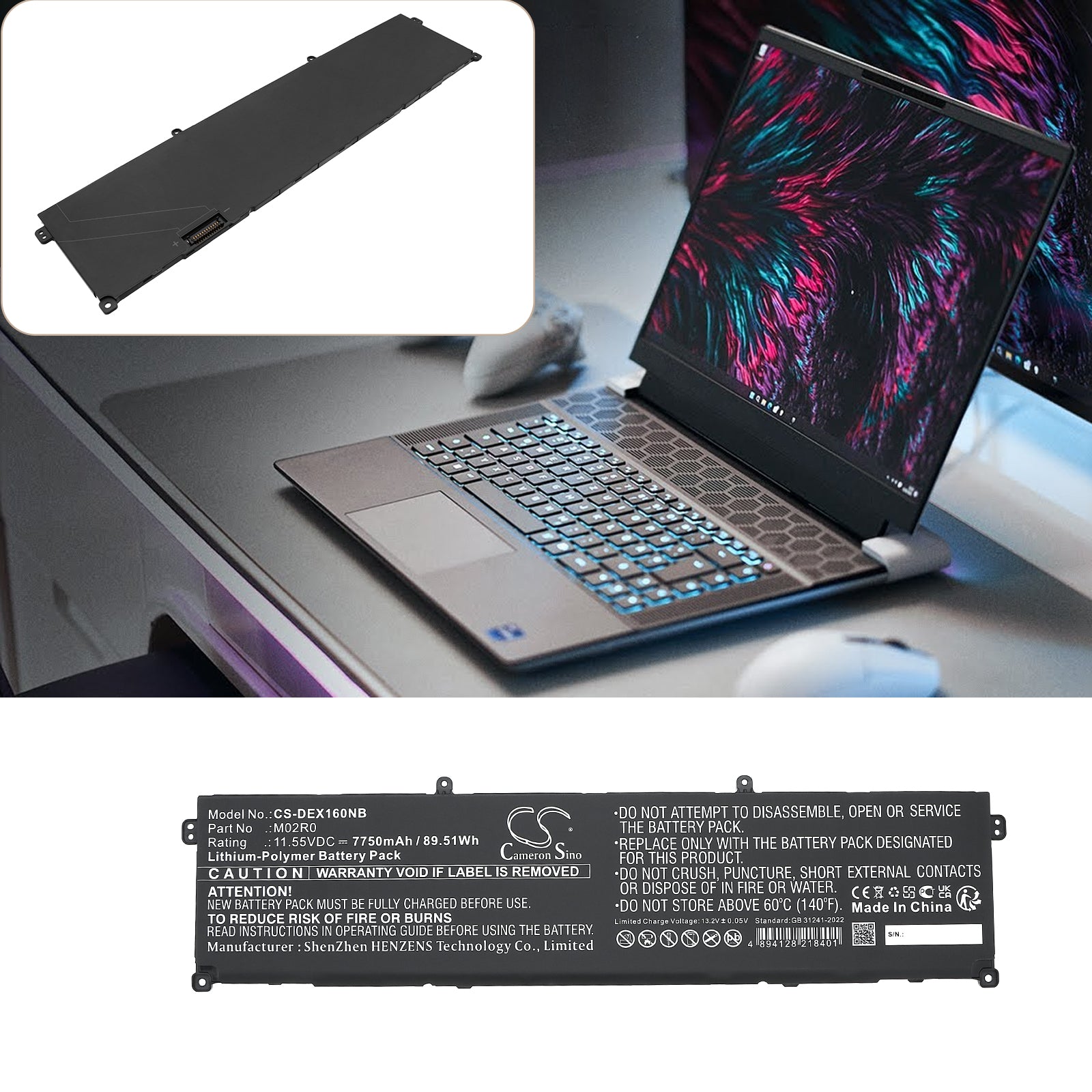 11.55V, Li-Polymer, 7750mAh, Battery fits Dell Alienware X16, Alienware X16 R1, 89.51Wh Notebook, Laptop Cameron Sino Technology Limited