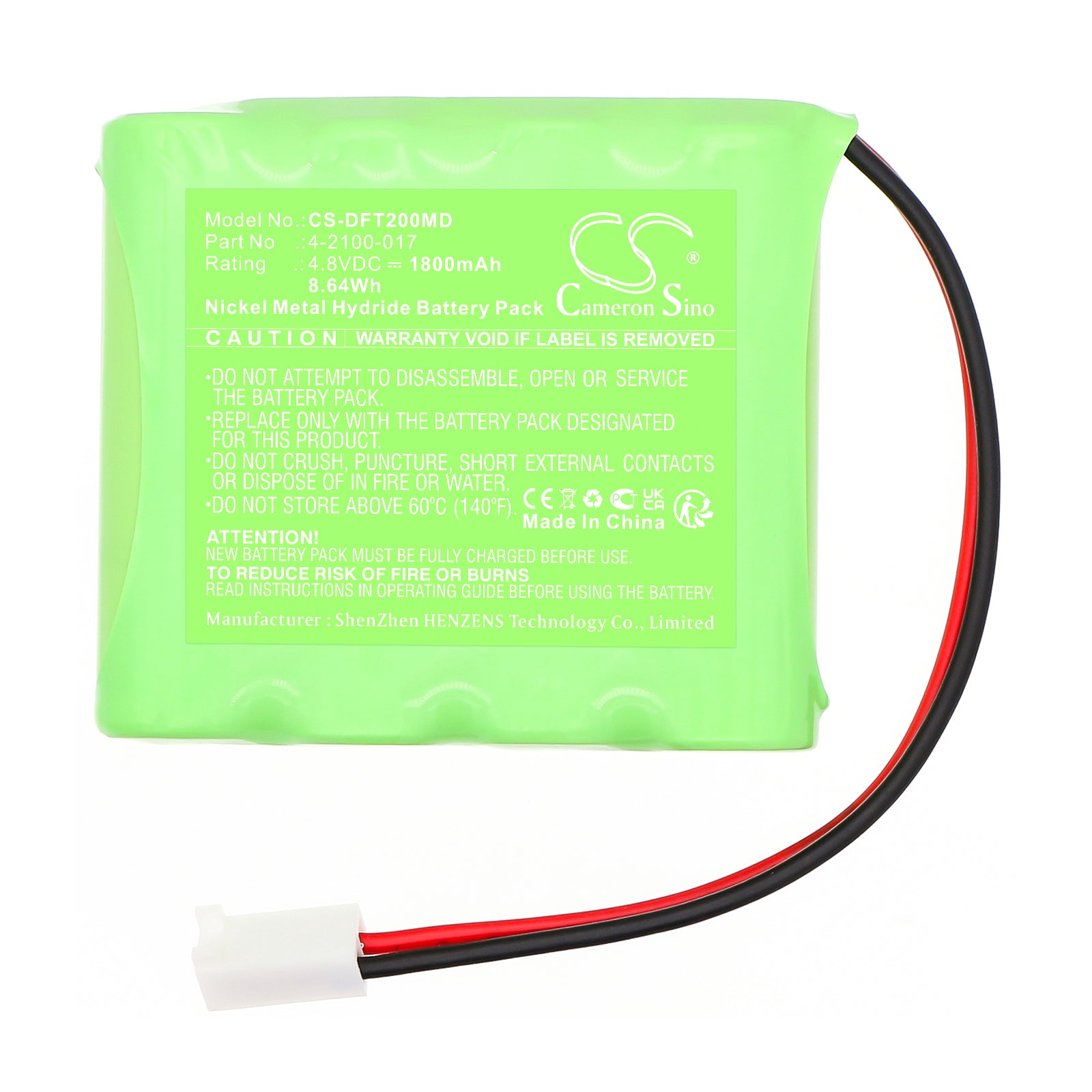 4.8V, Ni-MH, 1800mAh, Battery fits Delfi PTS System 2000, Portable Tourniquet, 8.64Wh Medical Cameron Sino Technology Limited