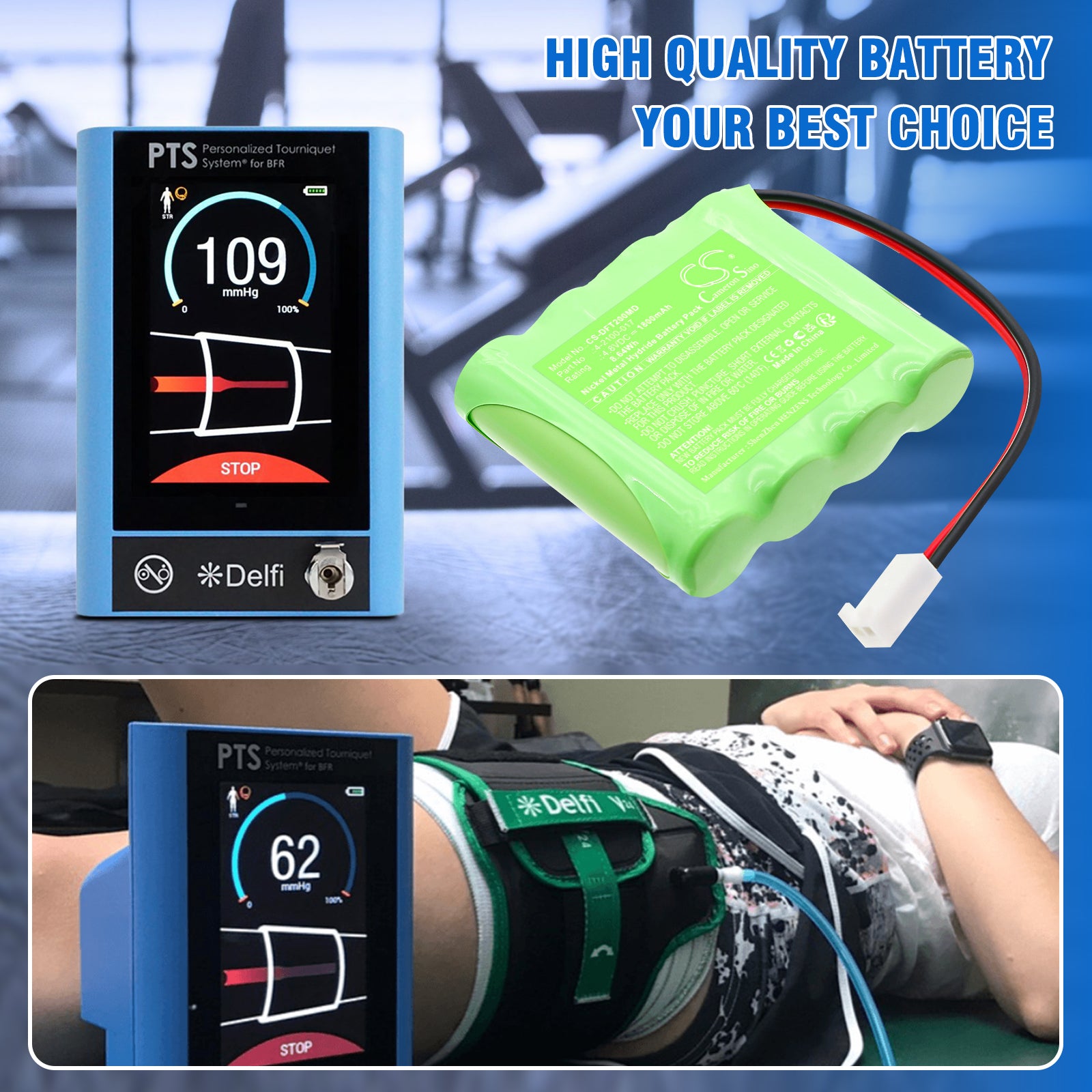 4.8V, Ni-MH, 1800mAh, Battery fits Delfi PTS System 2000, Portable Tourniquet, 8.64Wh Medical Cameron Sino Technology Limited