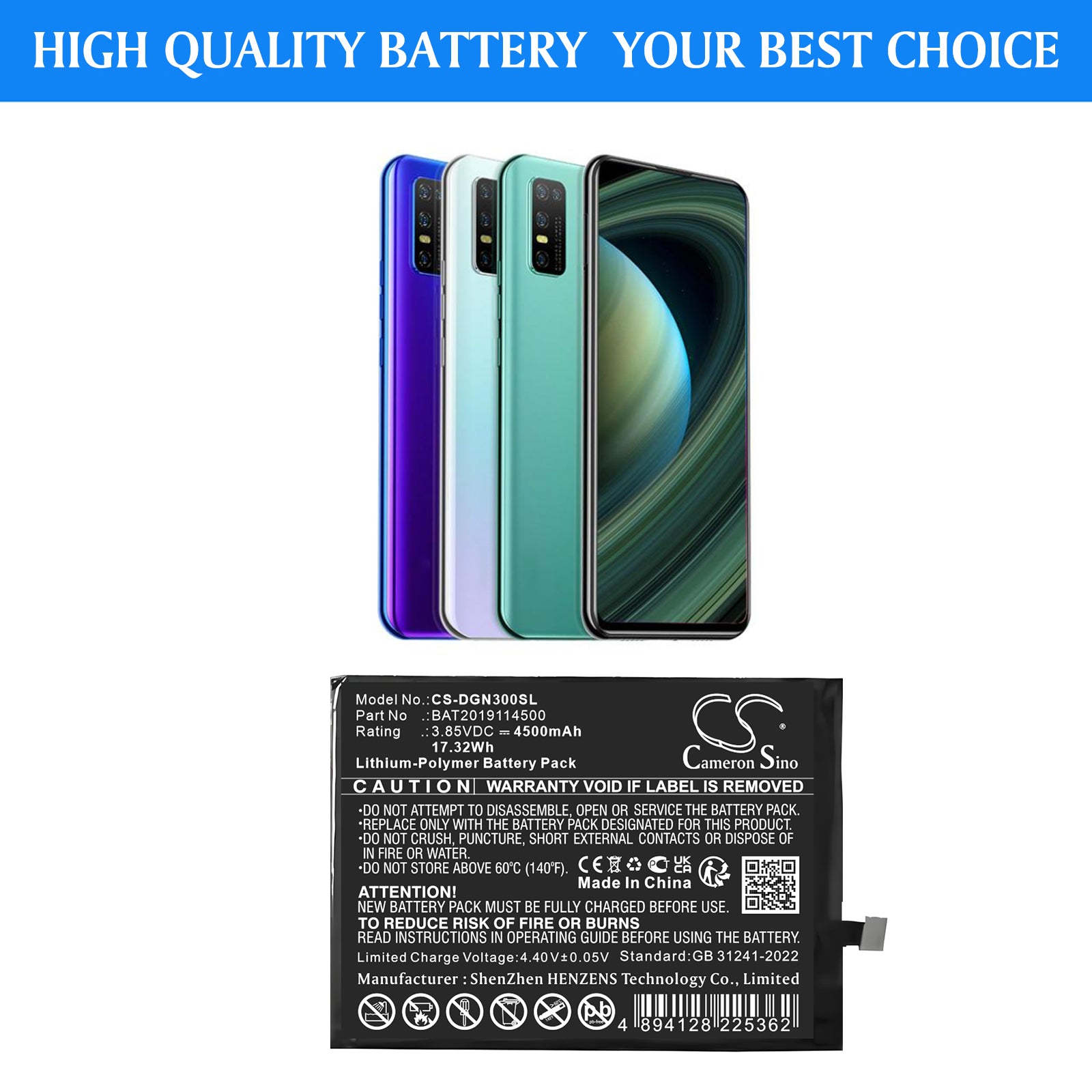 3.85V, Li-Polymer, 4500mAh, Battery fits Doogee N30, 17.32Wh Mobile, SmartPhone Cameron Sino Technology Limited
