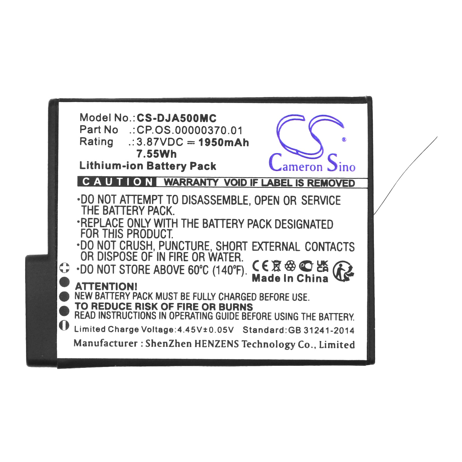 Li-ion, Camera Battery fits Dji Osmo Action 5, 3.87V, 1950mAh Camera Cameron Sino Technology Limited