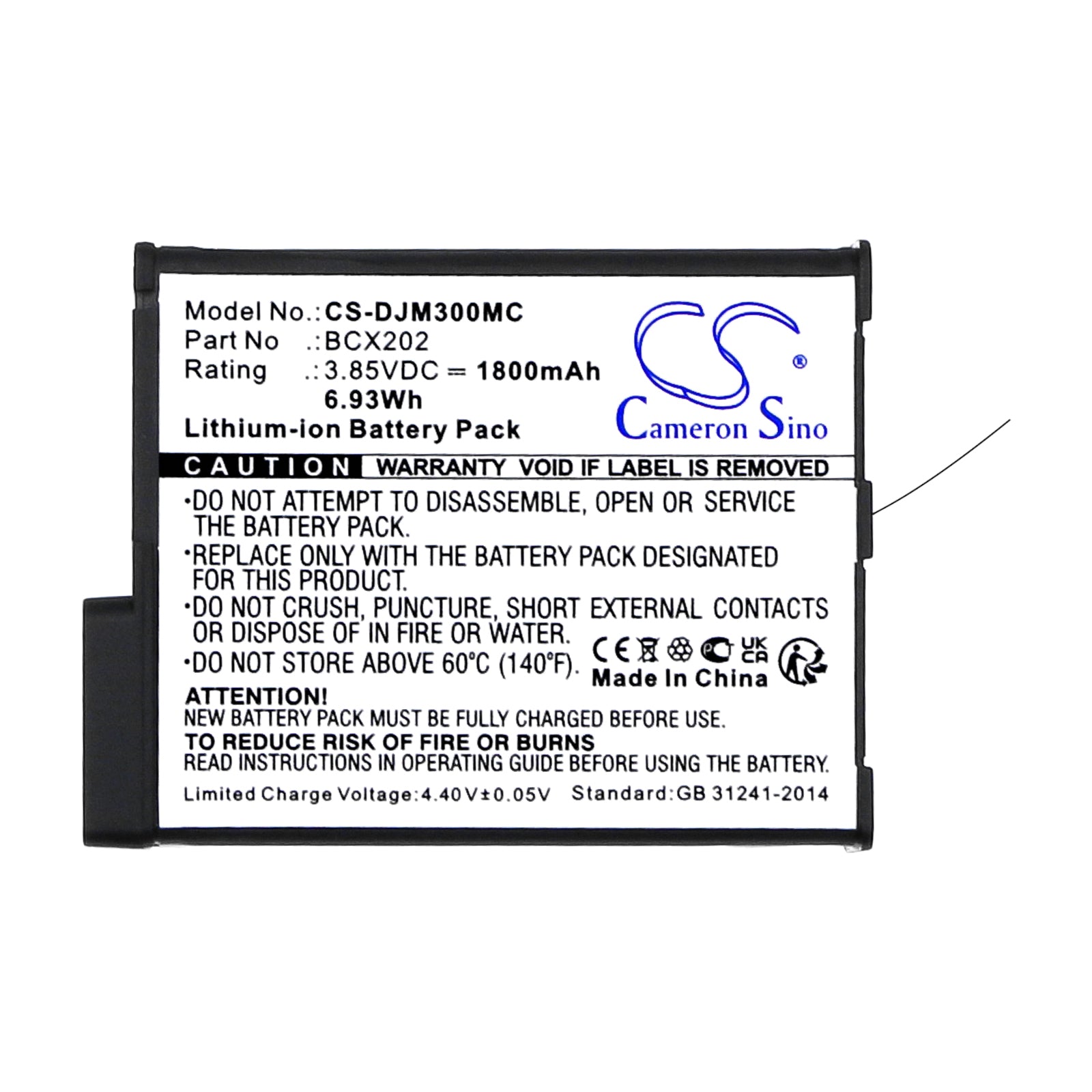 Li-ion, Camera Battery fits Dji Osmo Action 3, Osmo Action 4, 3.85V, 1800mAh Camera Cameron Sino Technology Limited