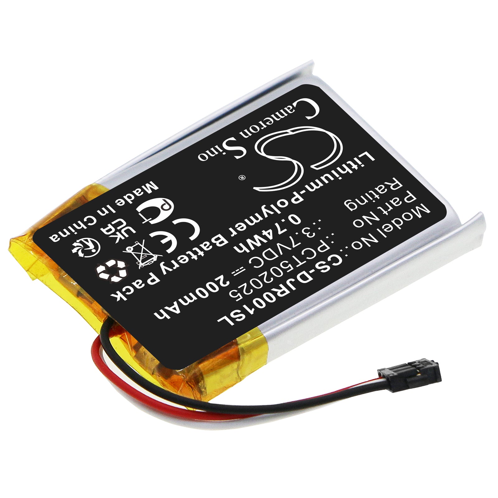 Li-Polymer, Wireless Headset Battery fits Dji Mic Receiver, Mic Rx, 3.7V, 200mAh Wireless Headset Cameron Sino Technology Limited