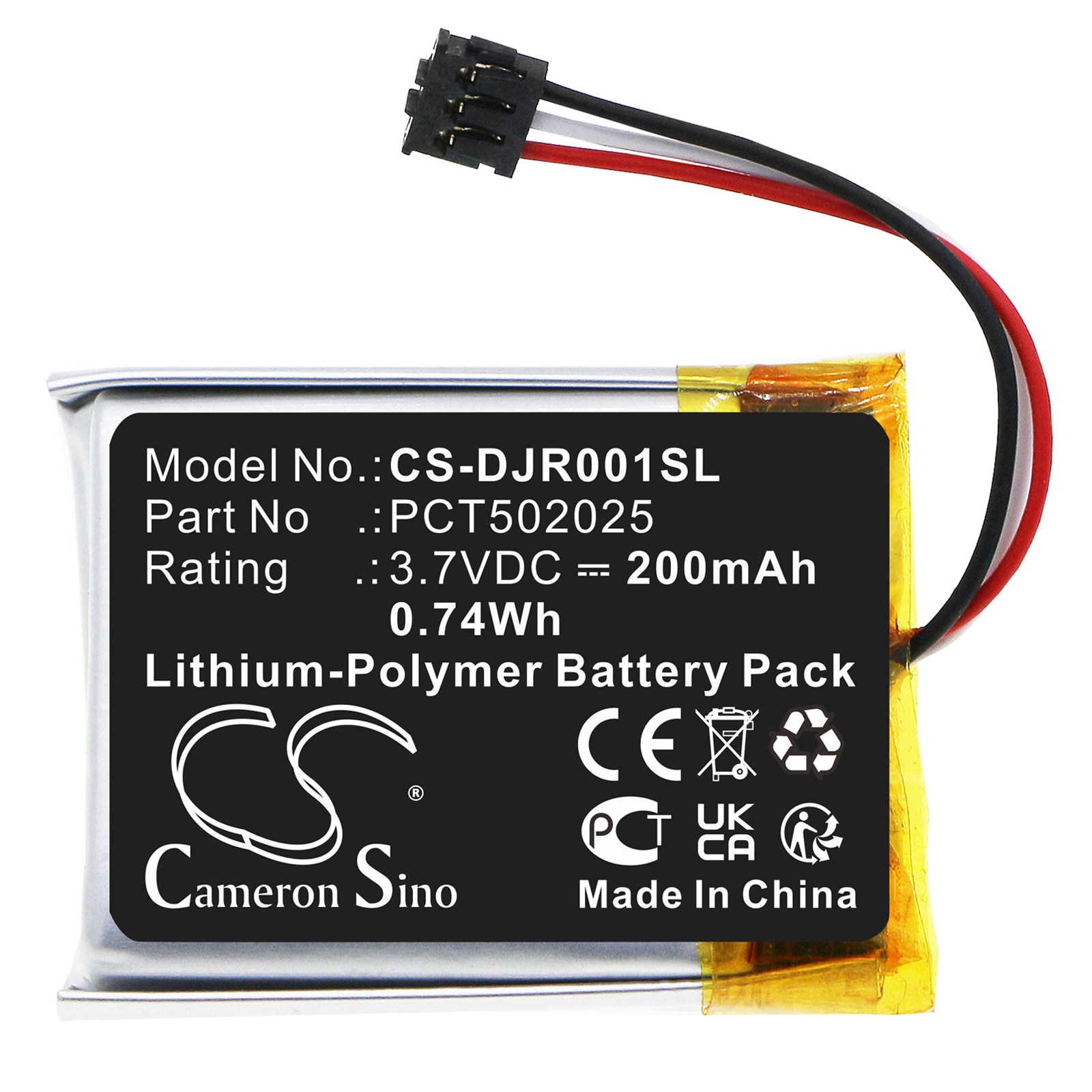 Li-Polymer, Wireless Headset Battery fits Dji Mic Receiver, Mic Rx, 3.7V, 200mAh Wireless Headset Cameron Sino Technology Limited