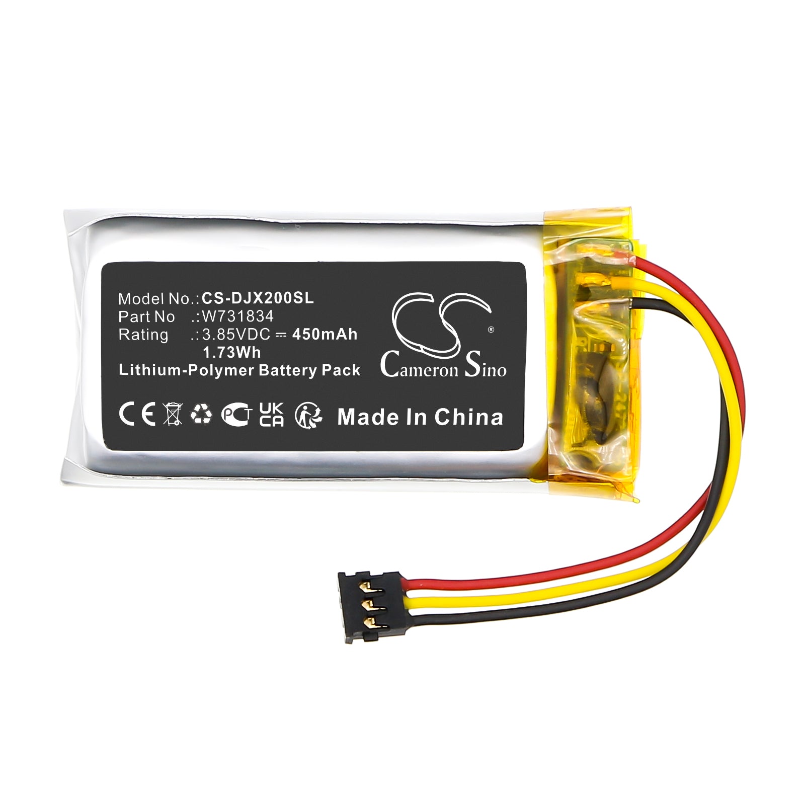 3.85V, Li-Polymer, 450mAh, Battery fits DJI MIC 2 Charging Case, 1.73Wh Microphone Cameron Sino Technology Limited