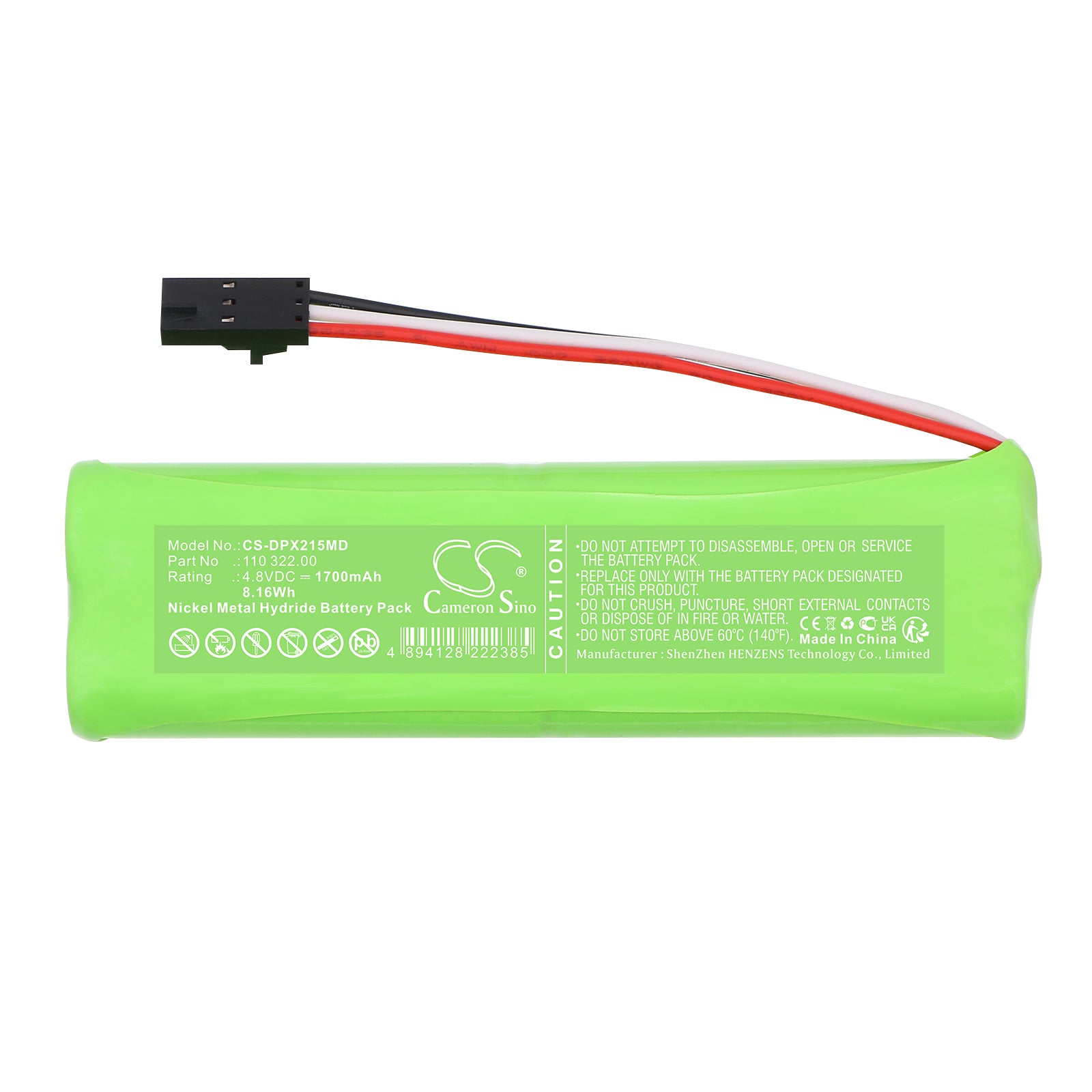 4.8V, Ni-MH, 1700mAh, Battery fits Dolphin medical pulse oximeter 2150, 8.16Wh Medical Cameron Sino Technology Limited