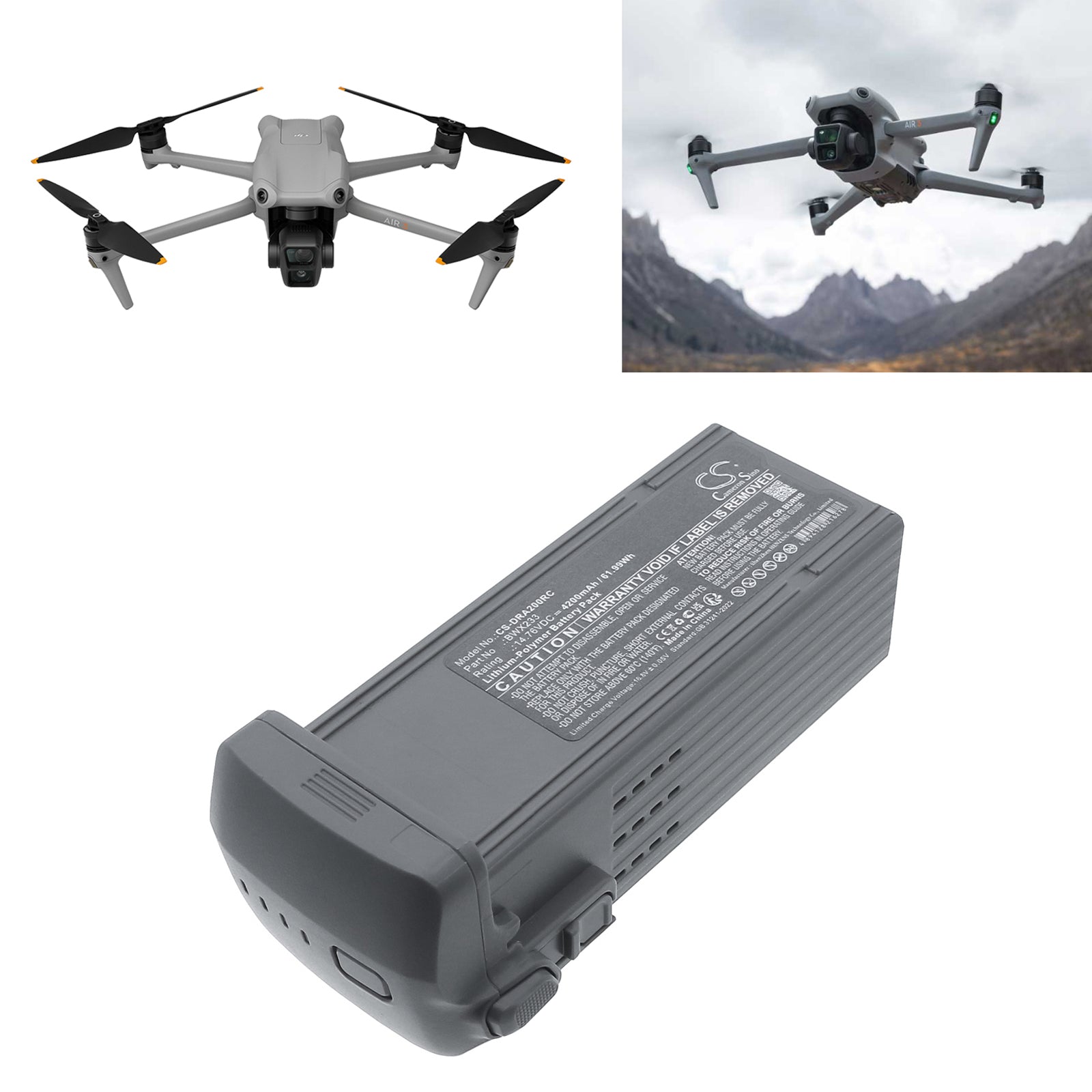 14.76V, , , Battery fits DJI Air 3, Air 3S, Drones Cameron Sino Technology Limited