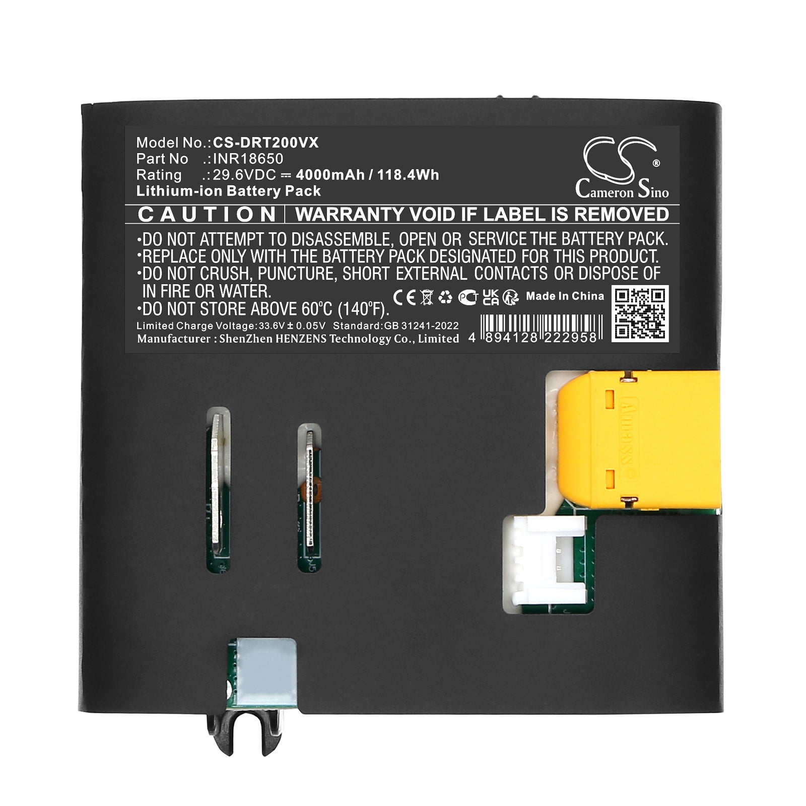 29.6V, Li-ion, 4000mAh, Battery fits Dreame Mova T20, 118.4Wh Vacuum Cameron Sino Technology Limited