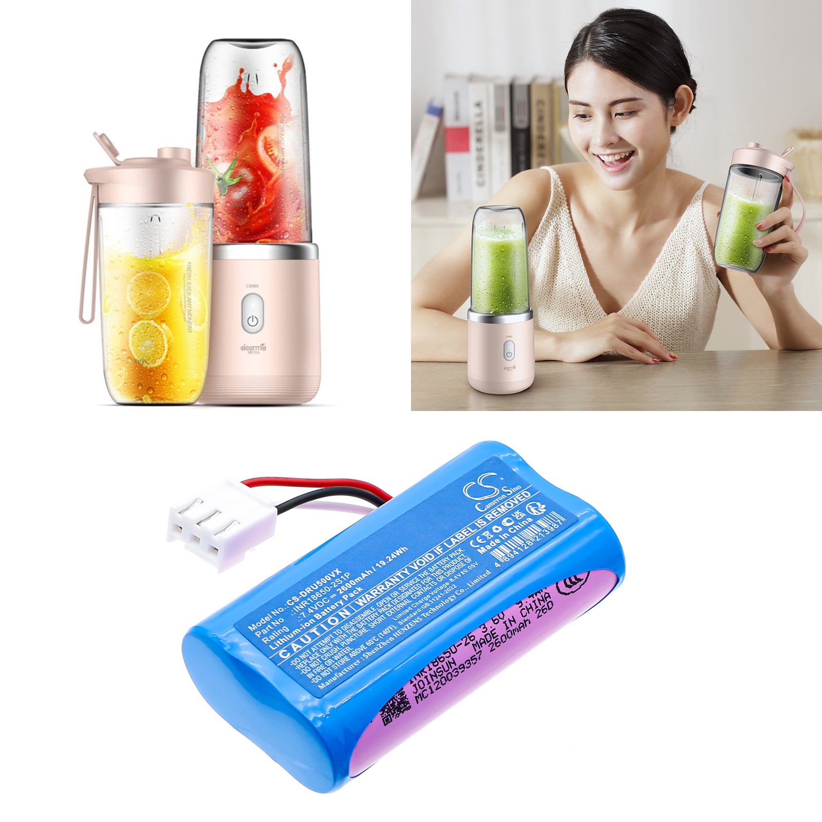 7.4V, Li-ion, 2600mAh, Battery fits Deerma DEM-NU05, NU05, 19.24Wh Kitchenware Cameron Sino Technology Limited