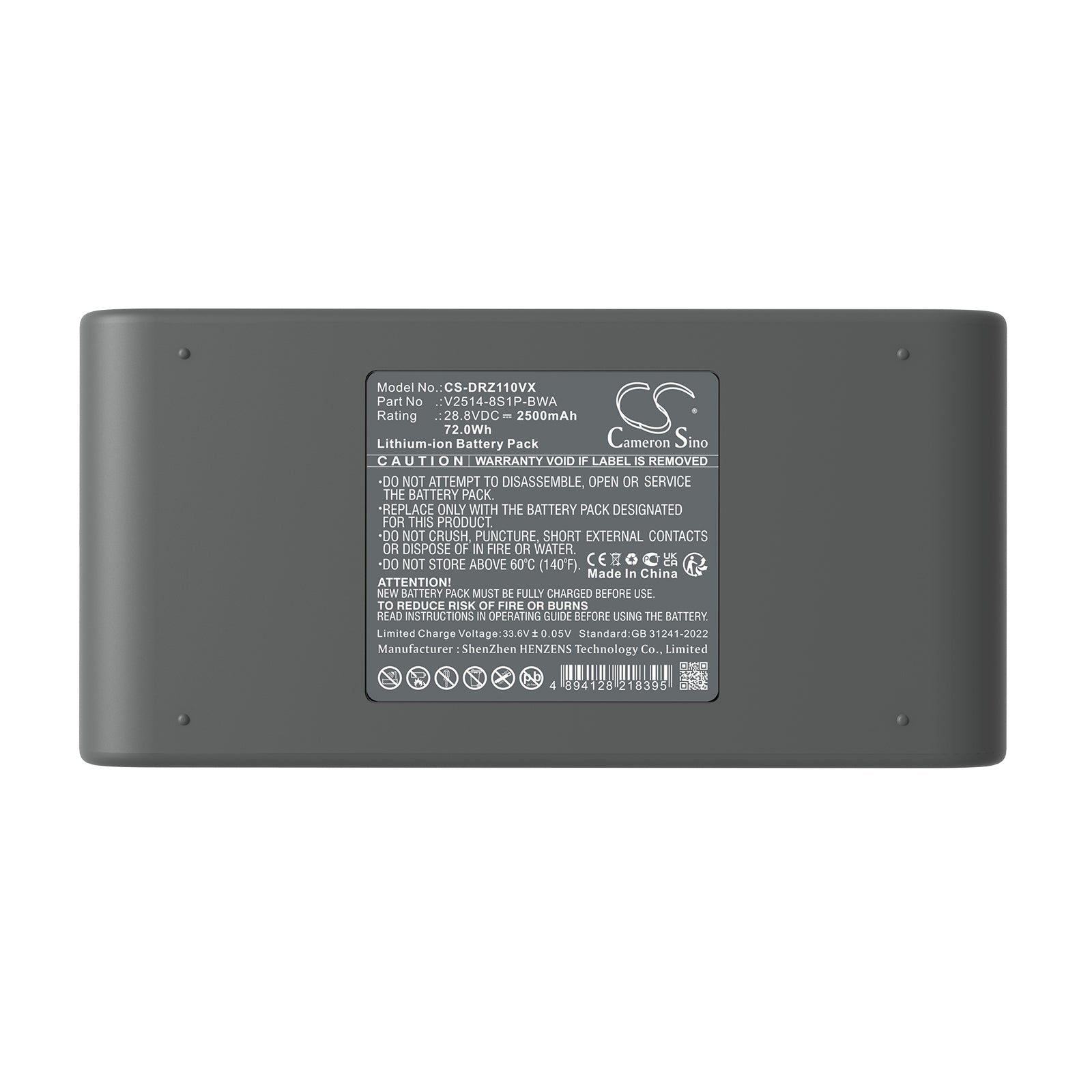 28.8V, Li-ion, 2500mAh, Battery fits Dreame Z10S Station, 72Wh Vacuum Cameron Sino Technology Limited