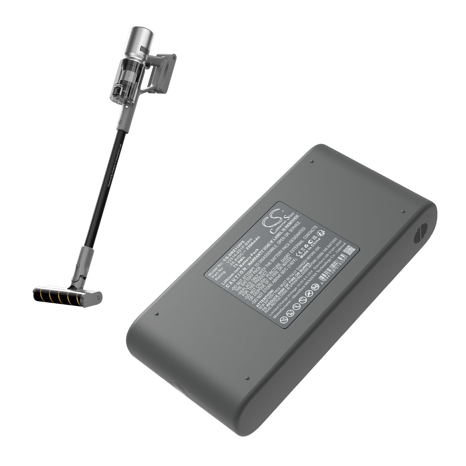 28.8V, Li-ion, 2500mAh, Battery fits Dreame Z10S Station, 72Wh Vacuum Cameron Sino Technology Limited