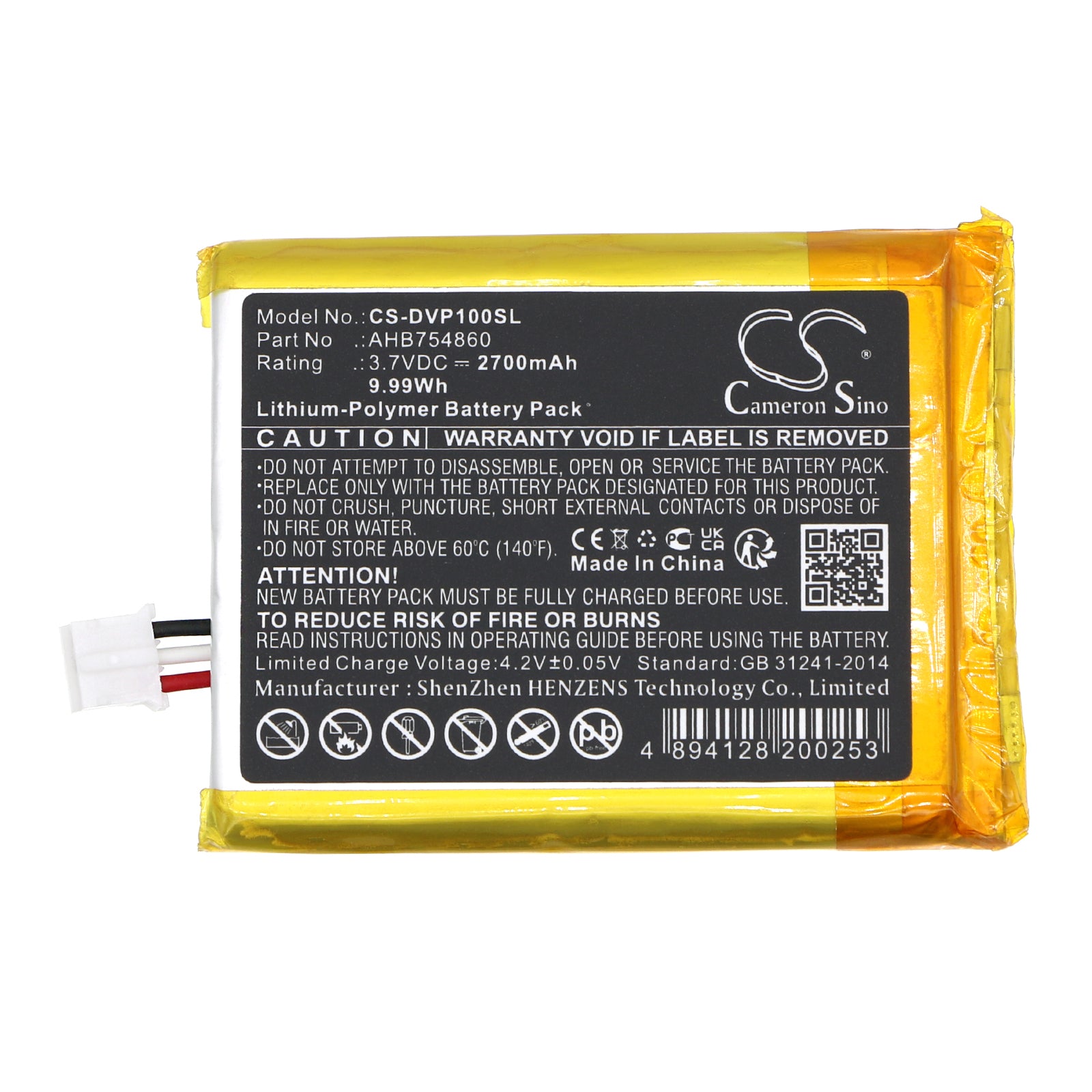 Li-Polymer, Speaker Battery fits Divoom Ditoo Pro, 3.7V, 2700mAh Speaker Cameron Sino Technology Limited