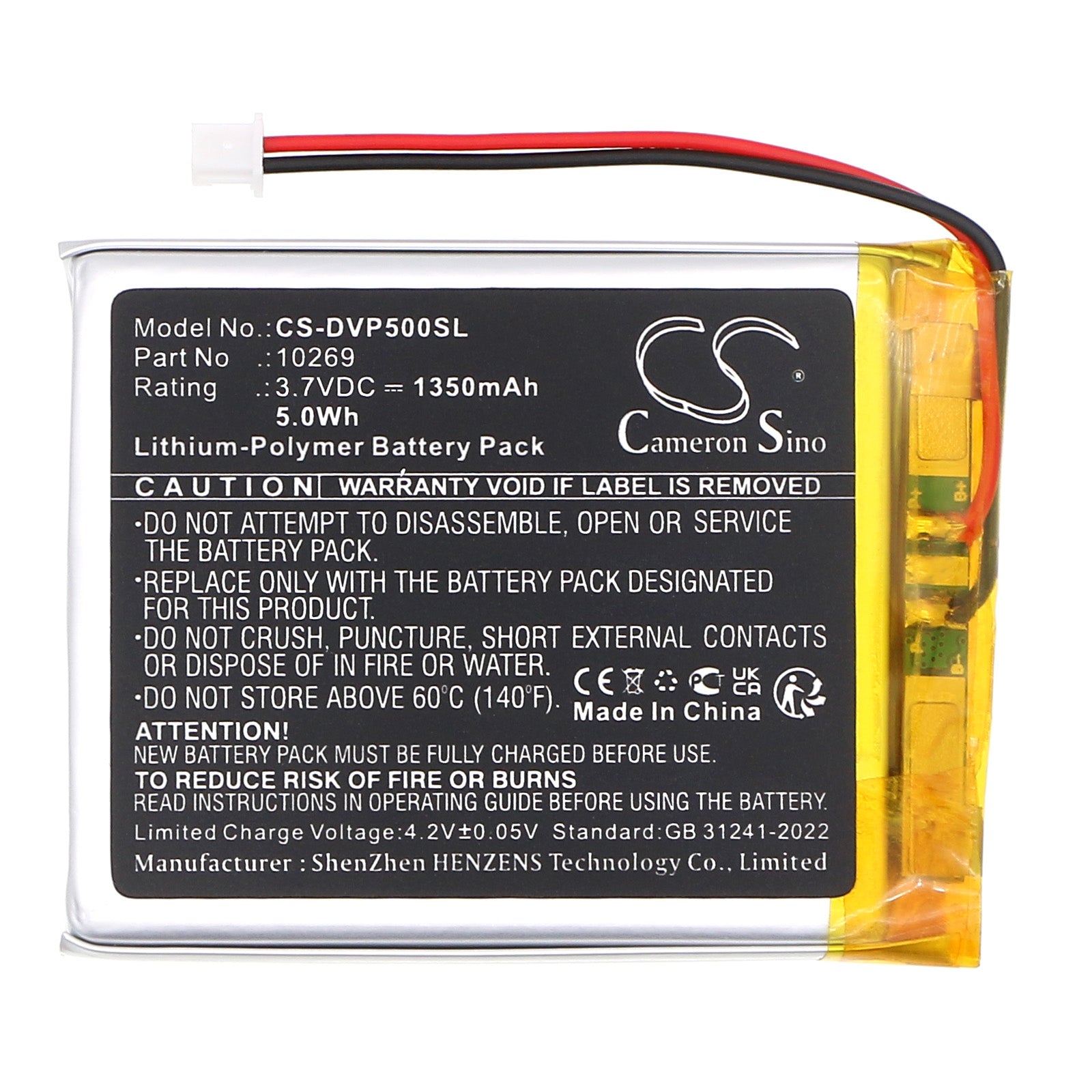 3.7V, Li-Polymer, 1350mAh, Battery fits Dual DAB Pocket Radio 5, 5Wh DAB Digital Cameron Sino Technology Limited