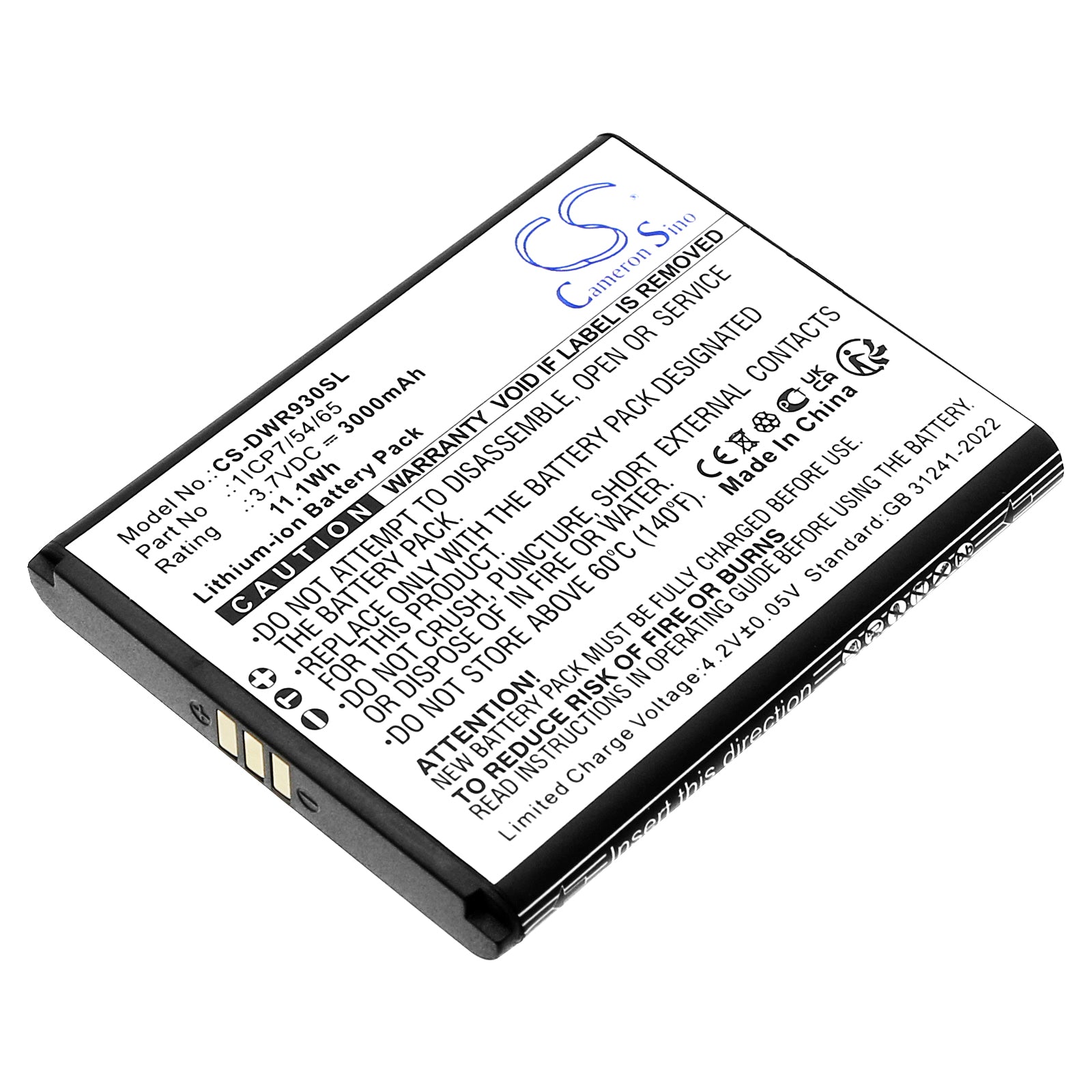 3.7V, Li-ion, 3000mAh, Battery fits D-Link DWR-930M, 11.1Wh Hotspot Cameron Sino Technology Limited
