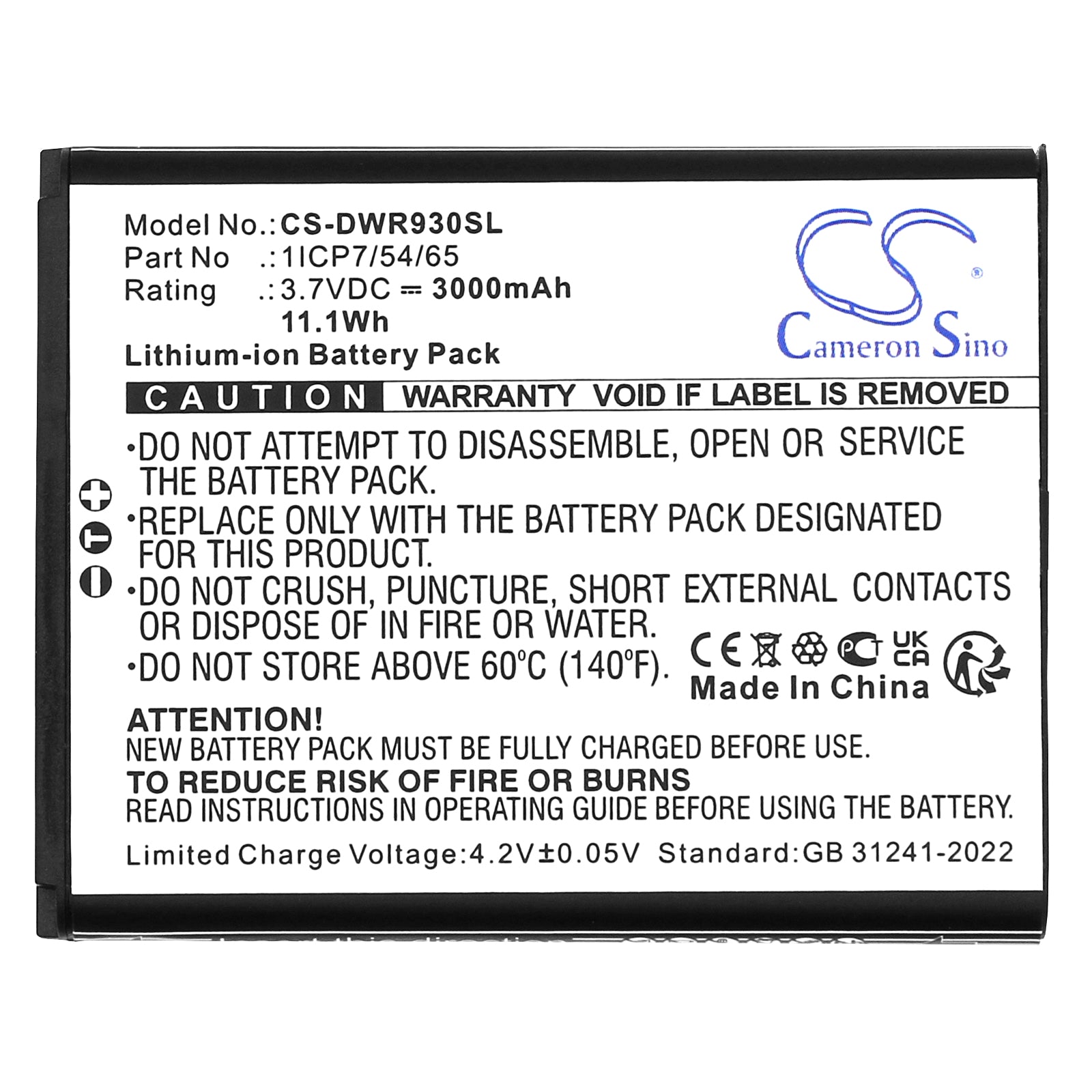 3.7V, Li-ion, 3000mAh, Battery fits D-Link DWR-930M, 11.1Wh Hotspot Cameron Sino Technology Limited