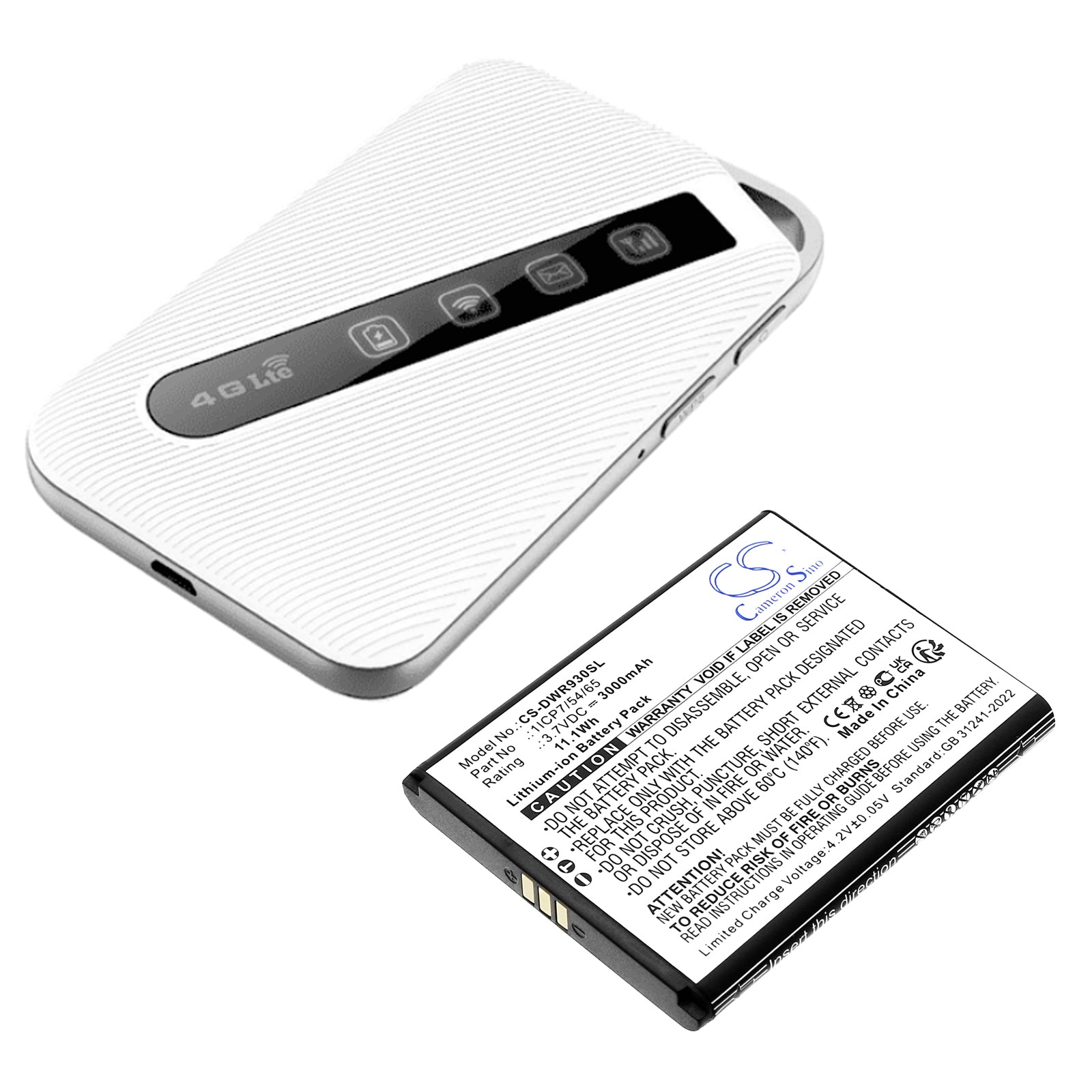 3.7V, Li-ion, 3000mAh, Battery fits D-Link DWR-930M, 11.1Wh Hotspot Cameron Sino Technology Limited