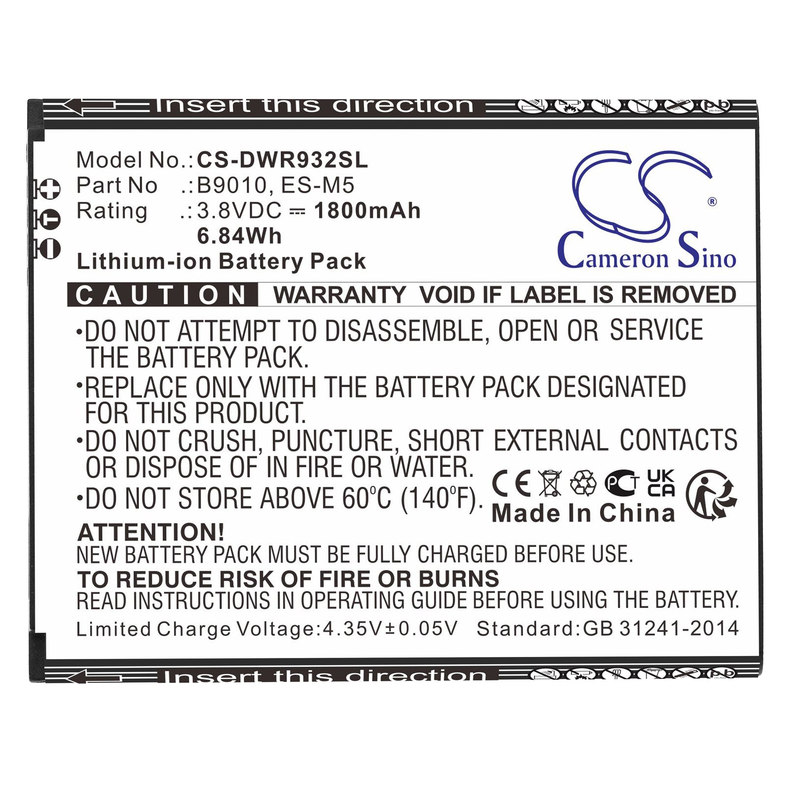 Li-ion, Mobile, SmartPhone Battery fits D-link Dwr-932, Dwr-932m, 3.8V, 1800mAh Mobile, SmartPhone Cameron Sino Technology Limited