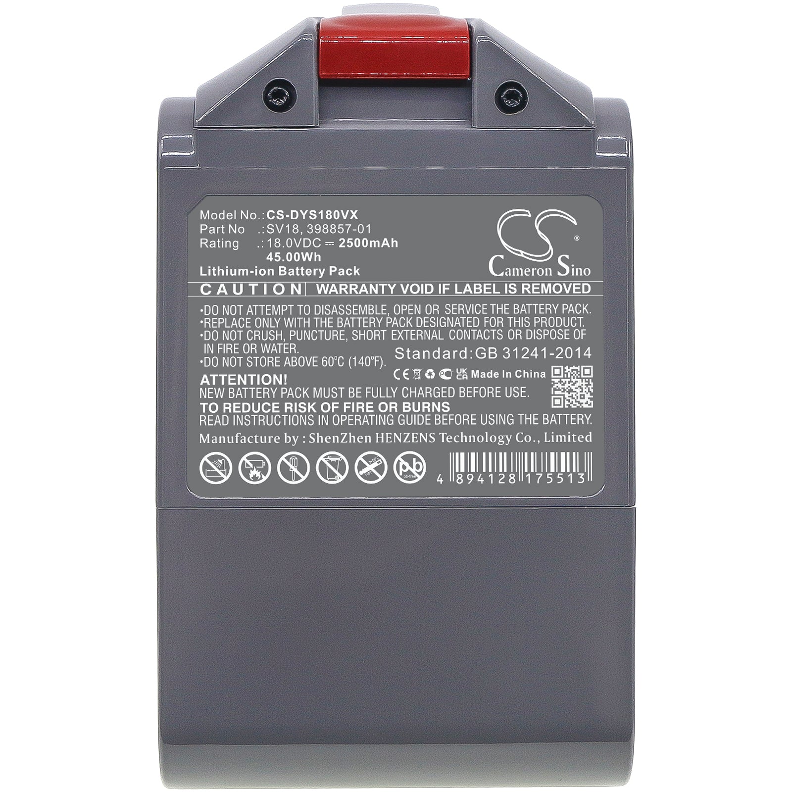 Li-ion, Vacuum Battery fits Dyson Digital Slim Fluffy Extra, Digital Slim Fluffy Pro, 18.0V, 2500mAh Vacuum Cameron Sino Technology Limited