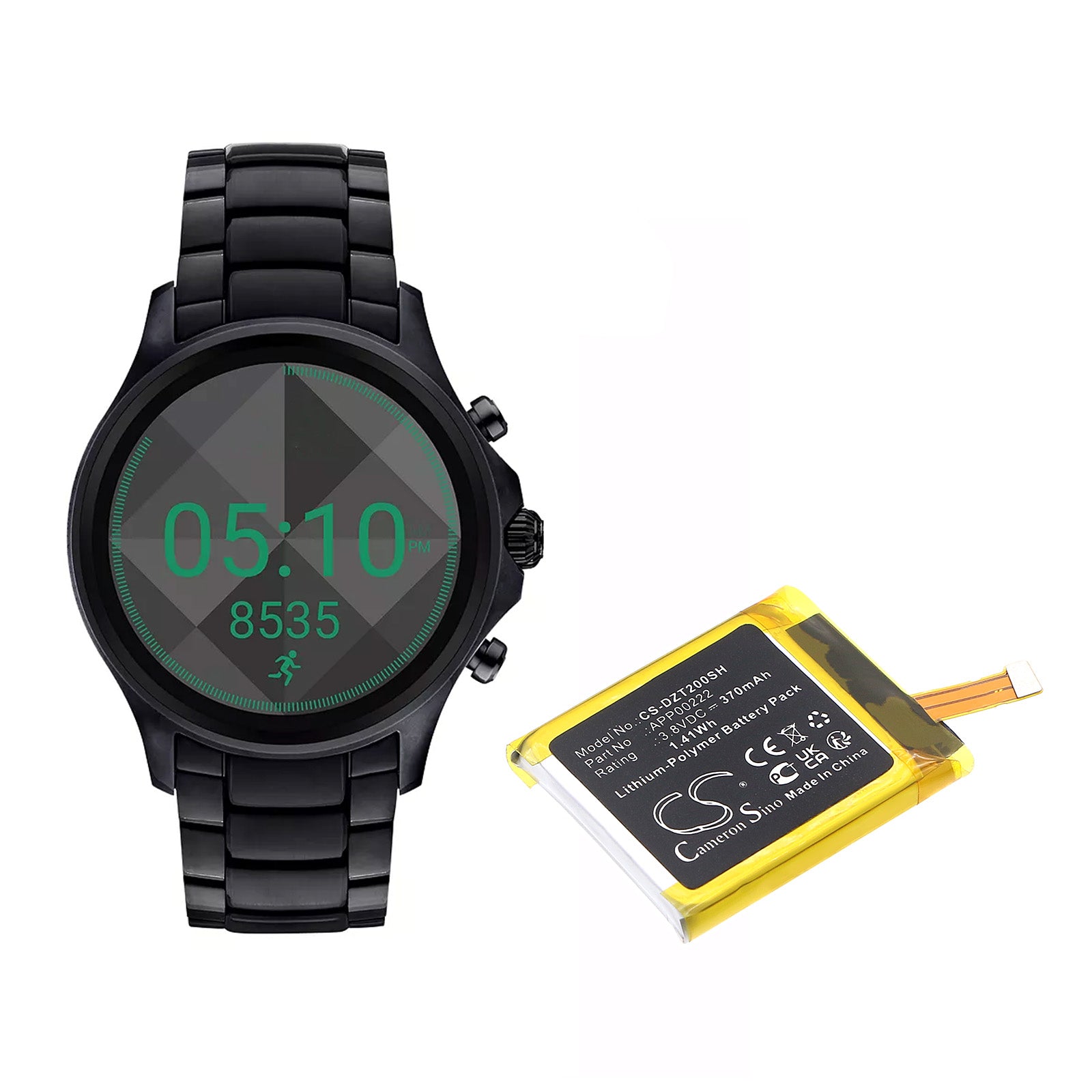 3.8V, Li-Polymer, 370mAh, Battery fits Fossil Q Explorist Gen3 Armani ART5004 | Diesel DZT2002, On DZT2002, 1.41Wh Smartwatch Cameron Sino Technology Limited