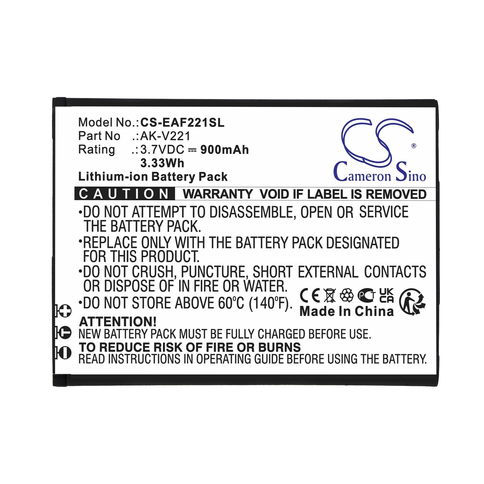 Li-ion, Mobile, SmartPhone Battery fits Emporia Active Glam, Active Glam 4g, 3.7V, 900mAh Mobile, SmartPhone Cameron Sino Technology Limited