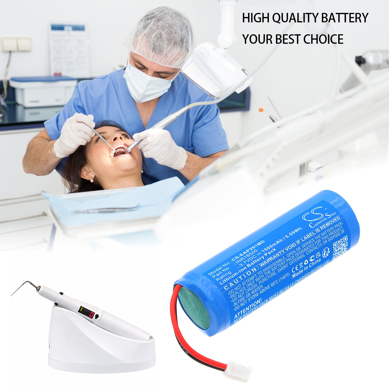 3.7V, Li-ion, 1500mAh, Battery fits Endodontic Alpha II Resident, 5.55Wh Medical Cameron Sino Technology Limited