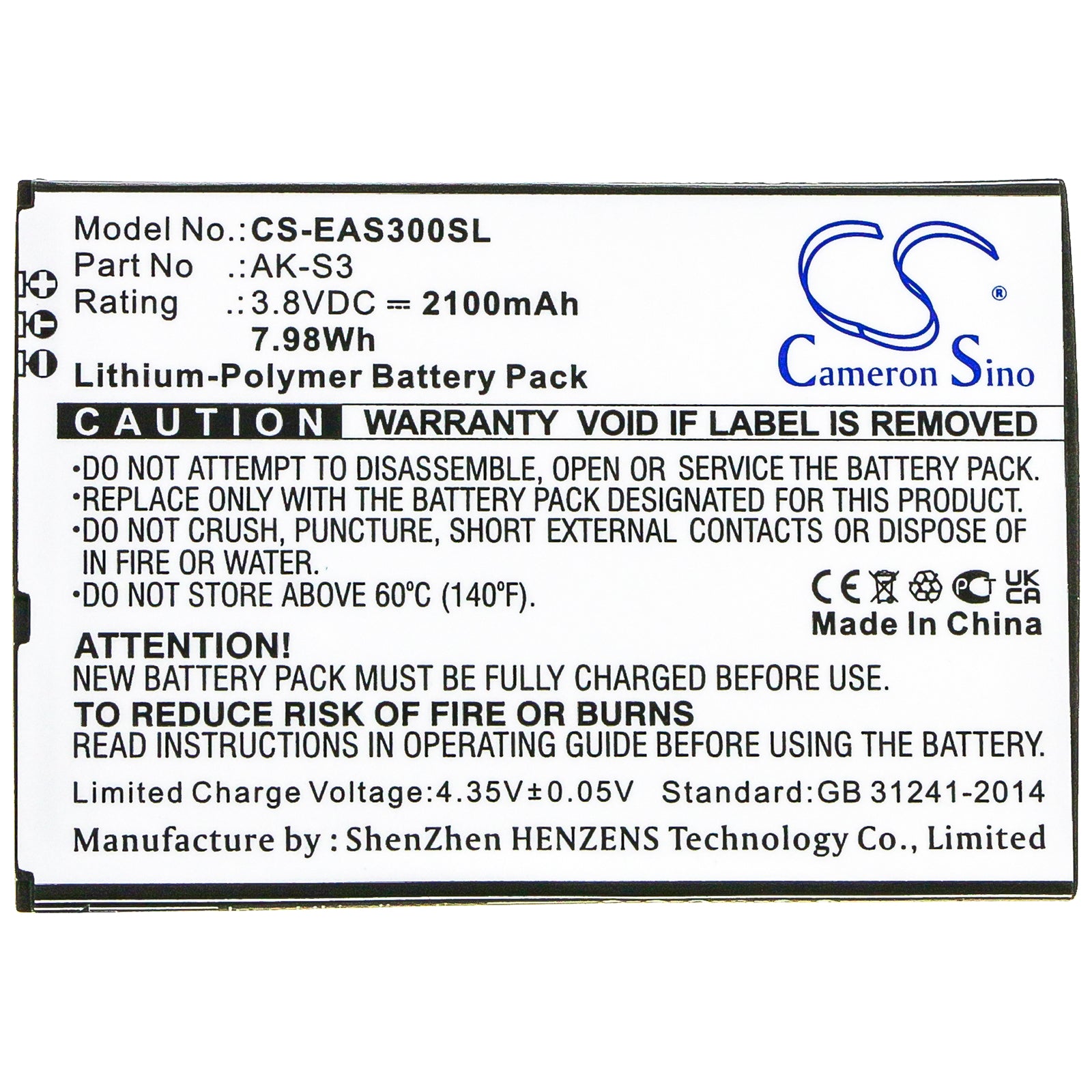 Li-Polymer, Mobile, SmartPhone Battery fits Emporia Smart 3, 3.8V, 2100mAh Mobile, SmartPhone Cameron Sino Technology Limited