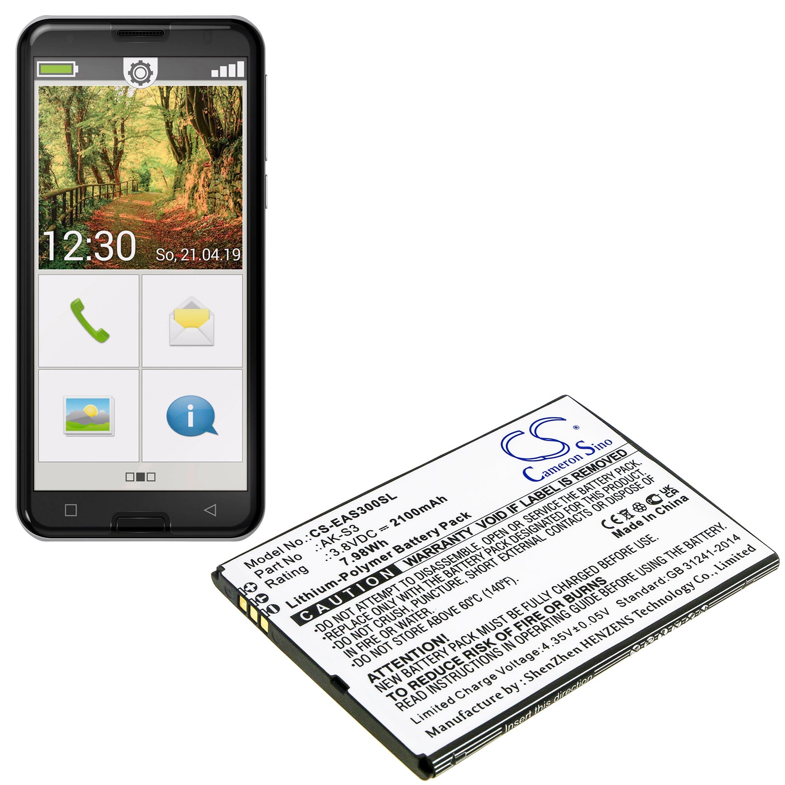 Li-Polymer, Mobile, SmartPhone Battery fits Emporia Smart 3, 3.8V, 2100mAh Mobile, SmartPhone Cameron Sino Technology Limited