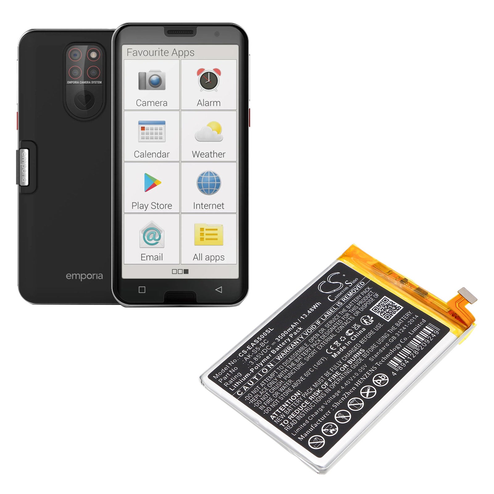 Li-Polymer, Mobile, SmartPhone Battery fits Emporia Ems5, Smart 5, 3.85V, 3500mAh Mobile, SmartPhone Cameron Sino Technology Limited
