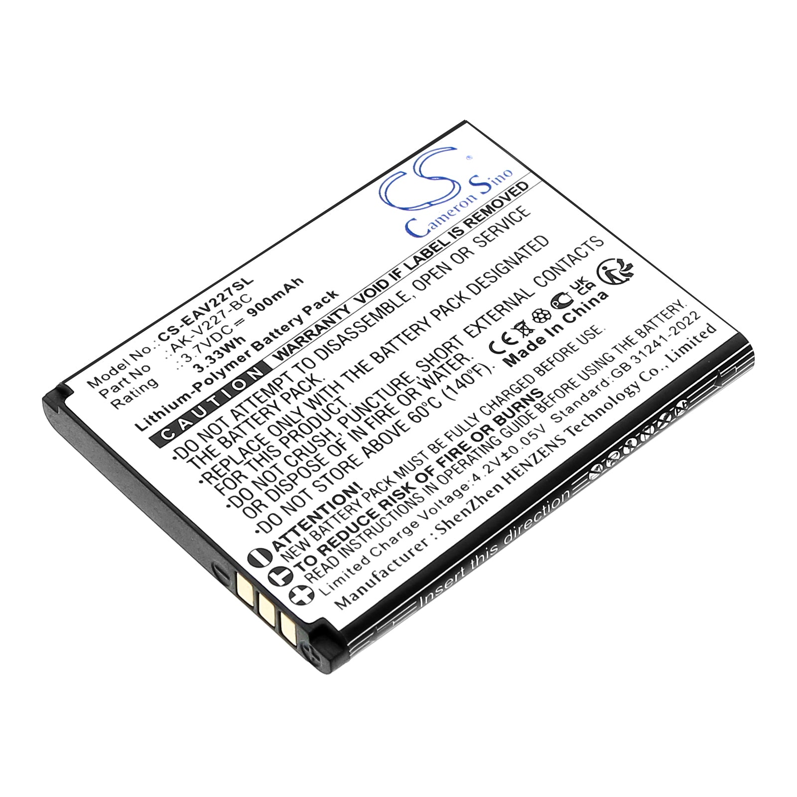 3.7V, Li-Polymer, 900mAh, Battery fits Emporia SIMPLICITYglam, V227, 3.33Wh Mobile, SmartPhone Cameron Sino Technology Limited