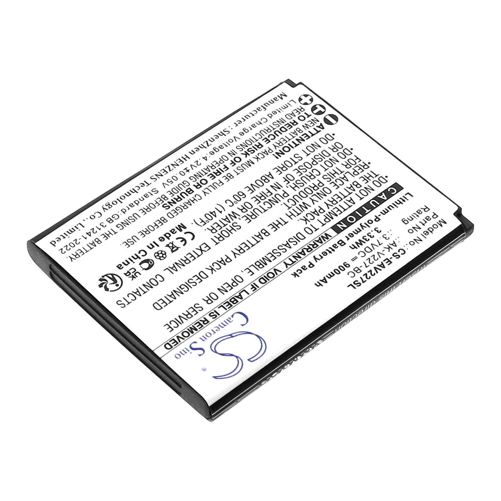 3.7V, Li-Polymer, 900mAh, Battery fits Emporia SIMPLICITYglam, V227, 3.33Wh Mobile, SmartPhone Cameron Sino Technology Limited