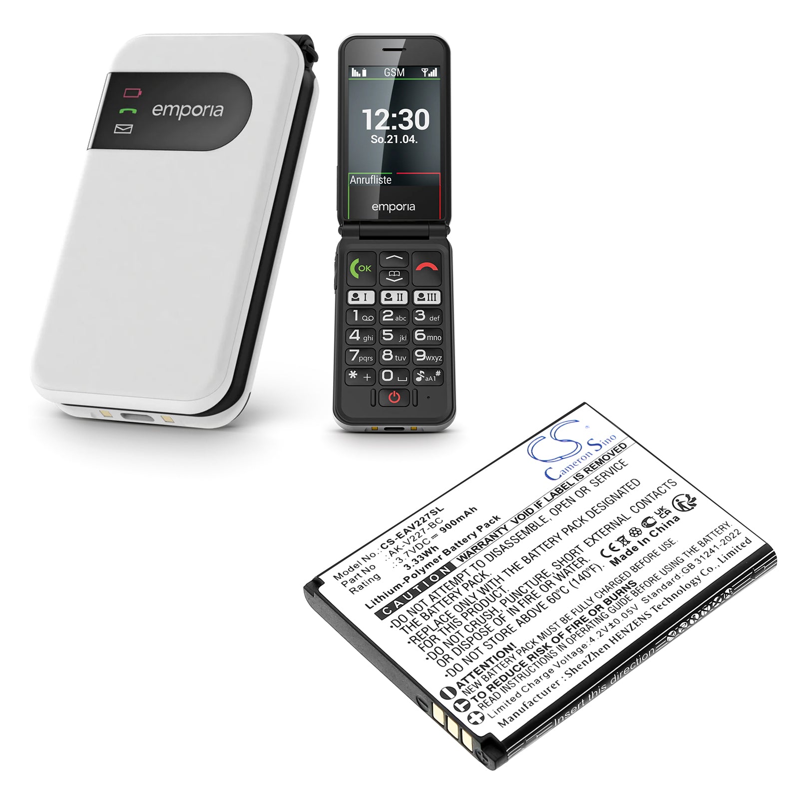 3.7V, Li-Polymer, 900mAh, Battery fits Emporia SIMPLICITYglam, V227, 3.33Wh Mobile, SmartPhone Cameron Sino Technology Limited
