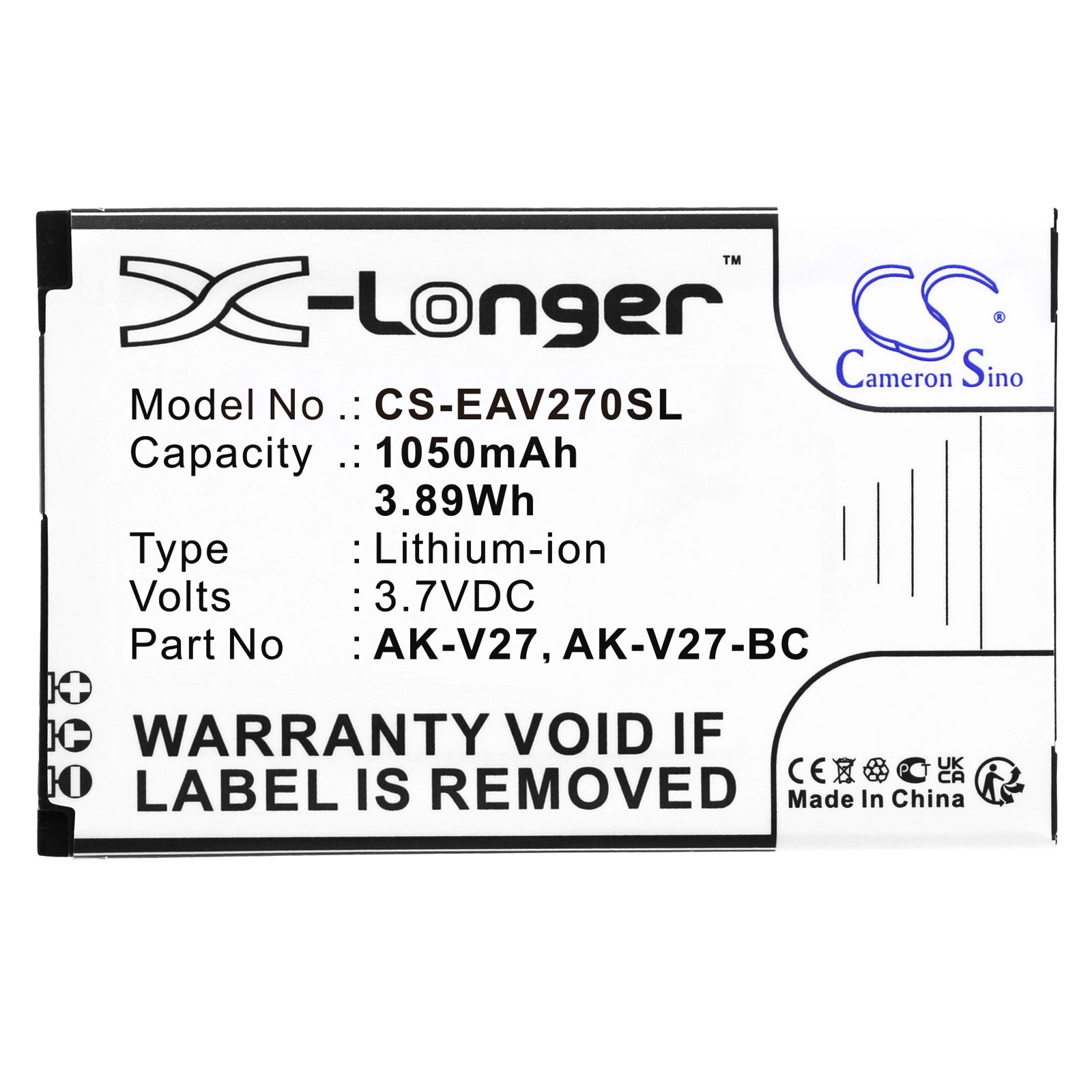 Li-ion, Mobile, SmartPhone Battery fits Emporia Simplicity, V27, 3.7V, 1050mAh Mobile, SmartPhone Cameron Sino Technology Limited