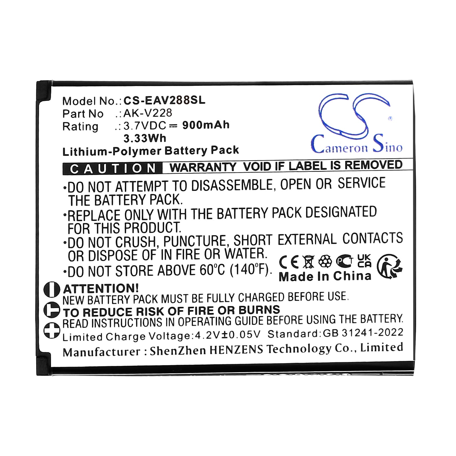 3.7V, Li-Polymer, 900mAh, Battery fits Emporia JOY LTE, V228LTE_001, 3.33Wh Mobile, SmartPhone Cameron Sino Technology Limited