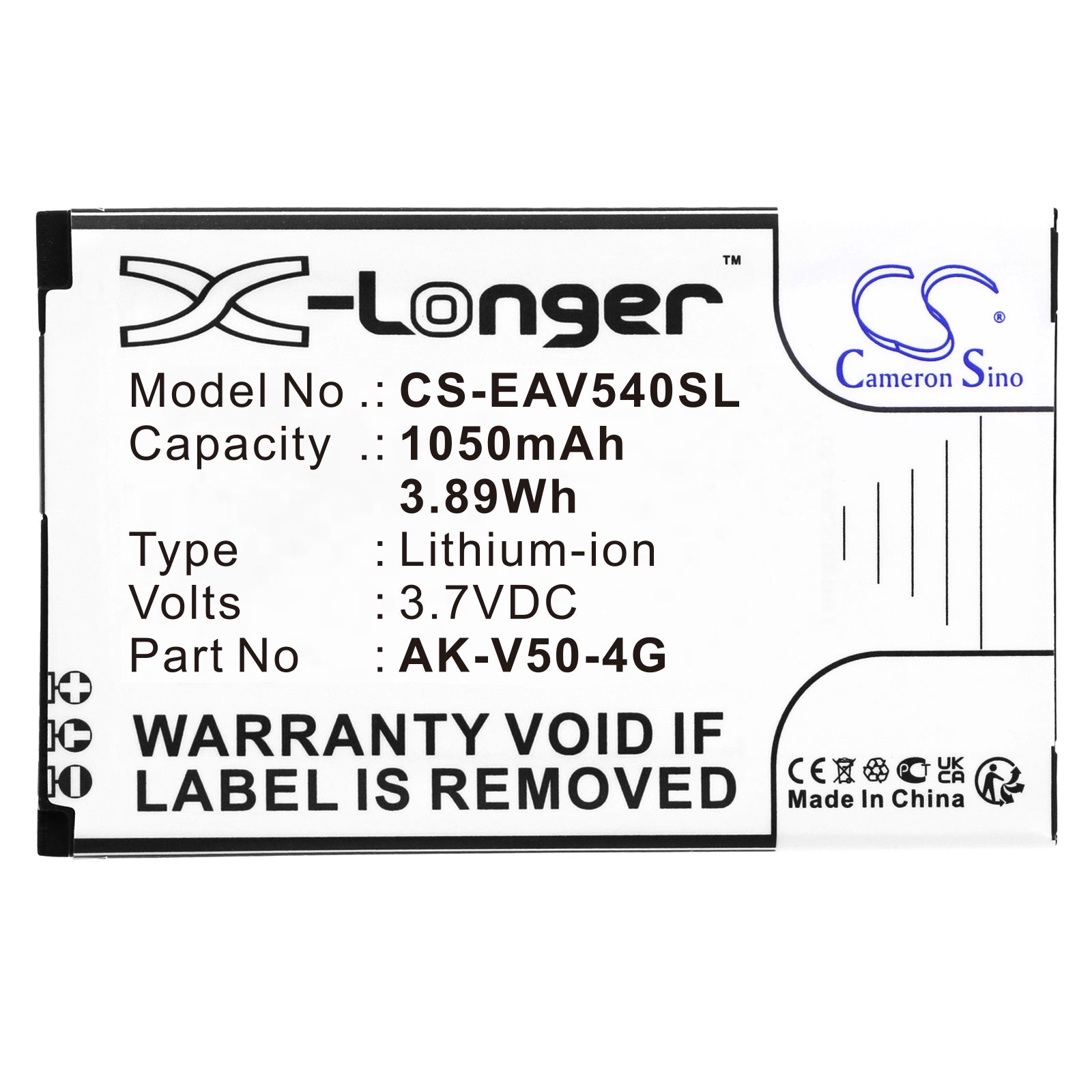 Li-ion, Mobile, SmartPhone Battery fits Emporia Active V50, Active V50 4g, 3.7V, 1050mAh Mobile, SmartPhone Cameron Sino Technology Limited