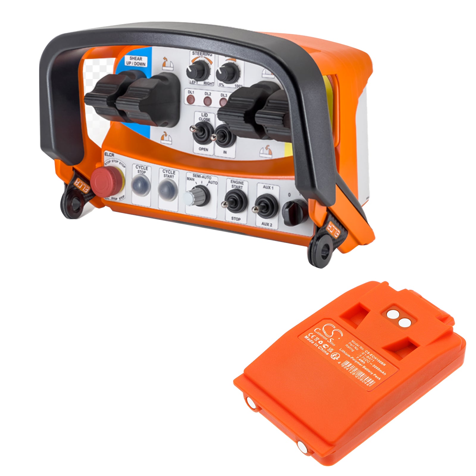 3.7V, Li-Polymer, 2000mAh, Orange Battery fits ELCA Radiocontrol, 7.4Wh Crane Remote Control Cameron Sino Technology Limited