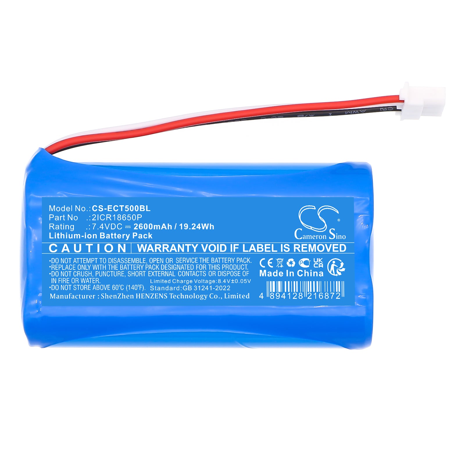 7.4V, Li-ion, 2600mAh, Battery fits Elcom Euro-150TEi, Euro-50TEi, 19.24Wh Cash Register Cameron Sino Technology Limited