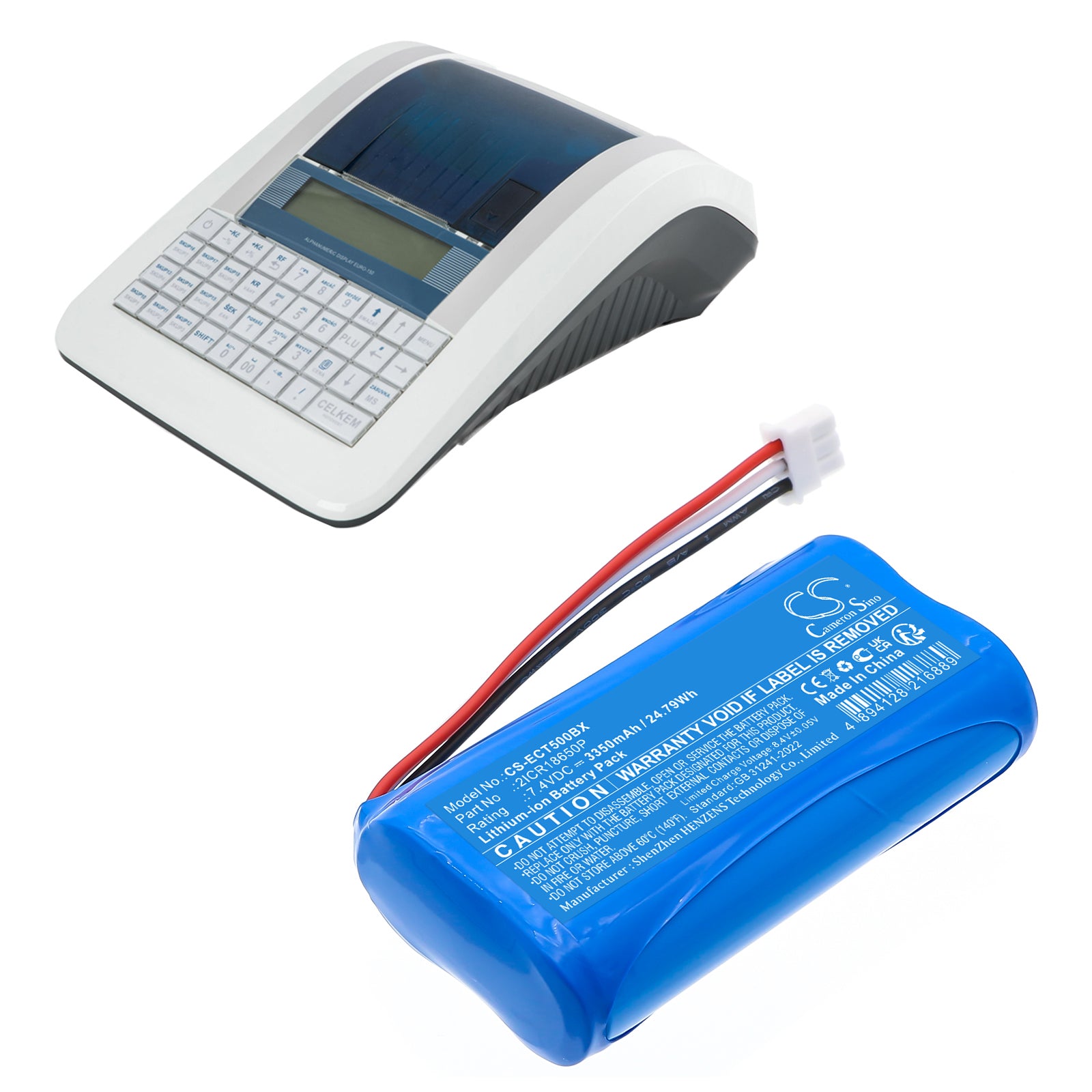 7.4V, Li-ion, 3350mAh, Battery fits Elcom Euro-150TEi, Euro-50TEi, 24.79Wh Cash Register Cameron Sino Technology Limited