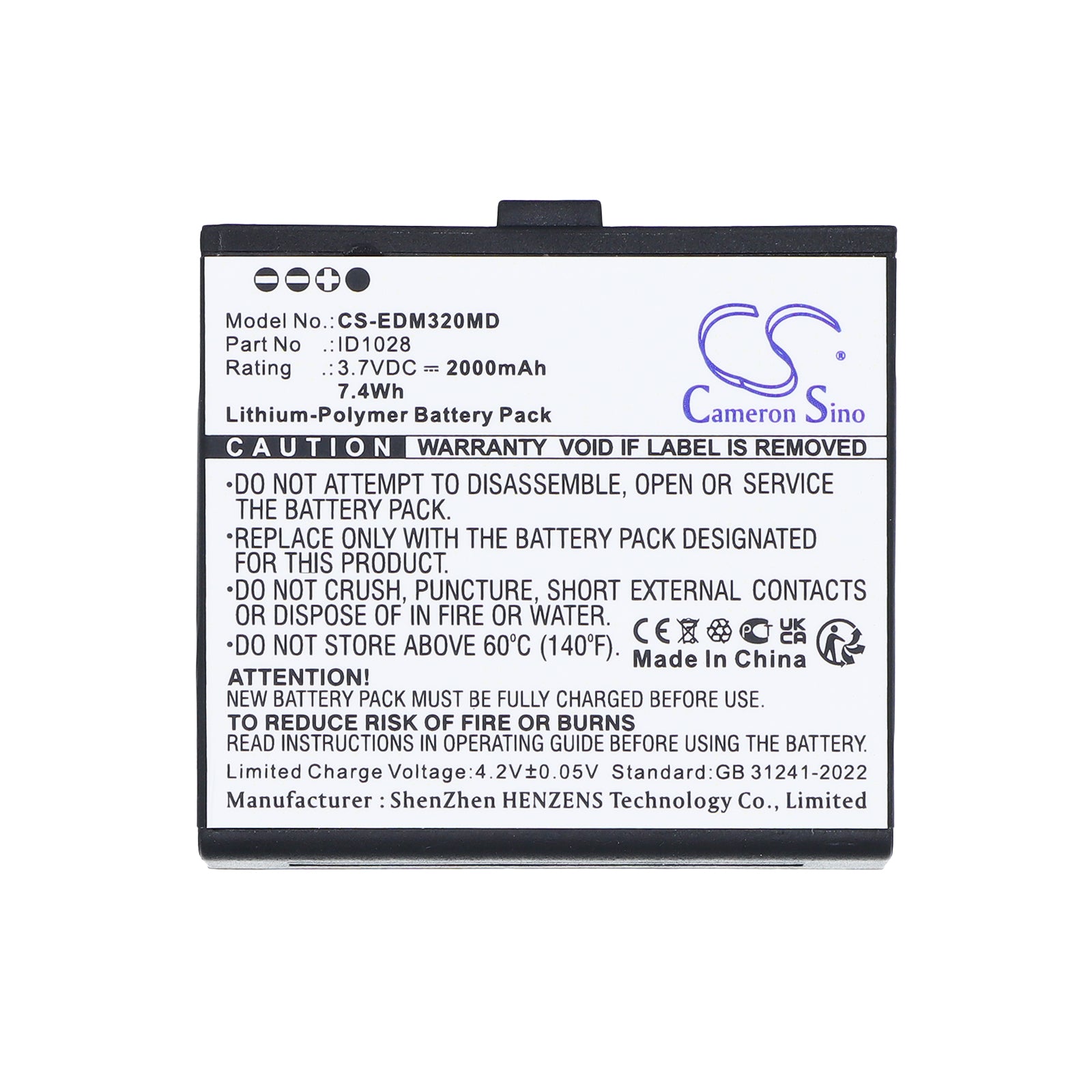 3.7V, Li-Polymer, 2000mAh, Battery fits Edan iM3s Monitor, 7.4Wh Medical Cameron Sino Technology Limited