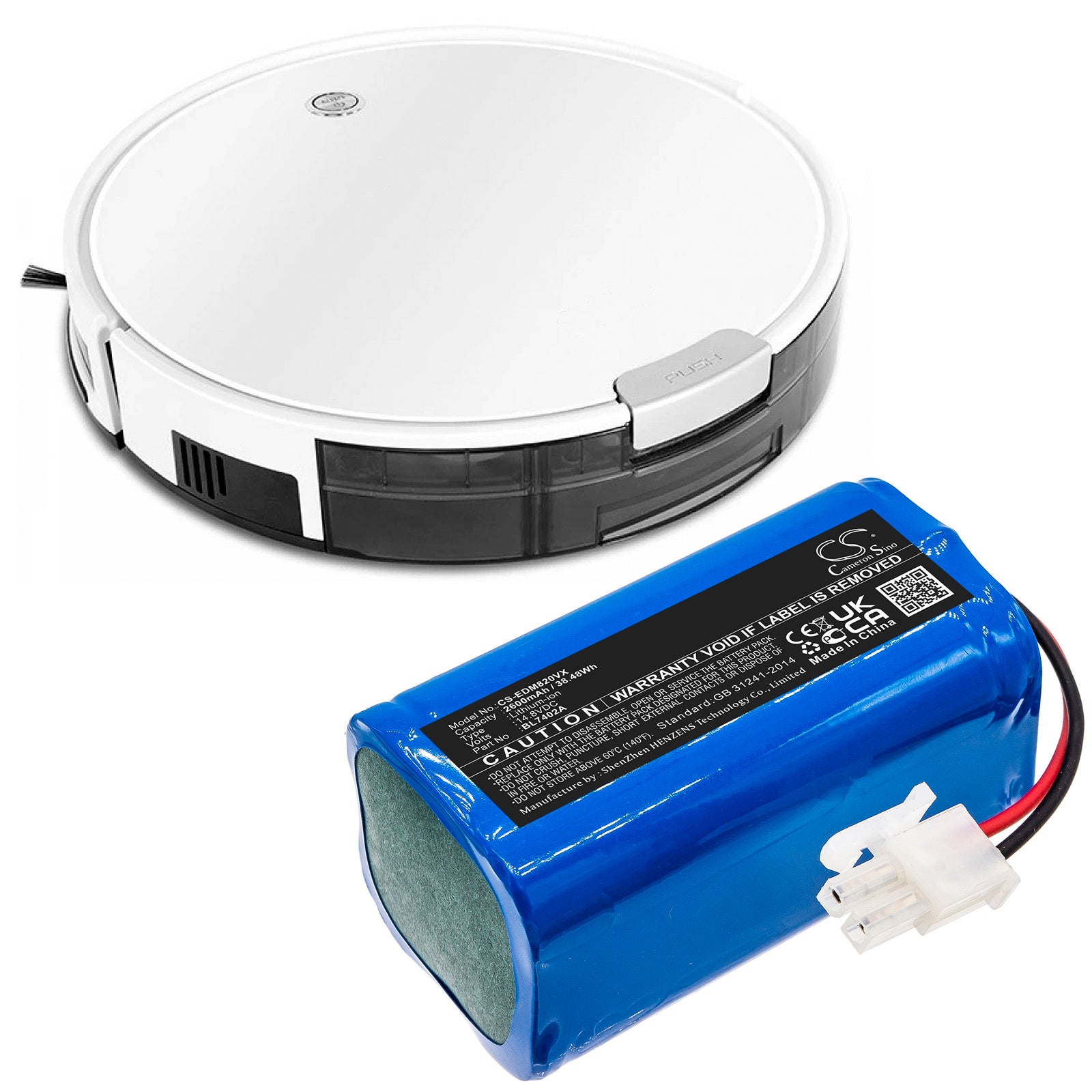 Li-ion, Vacuum Battery fits Tesla Robostar T50, Robostar T60, 14.8V, 2600mAh Vacuum Cameron Sino Technology Limited
