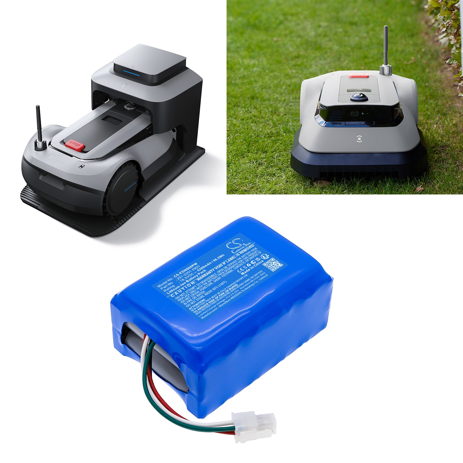 18.5V, Li-ion, 5200mAh, Battery fits Ecovacs GOAT G1, G1-800, 96.2Wh Lawn Mowers Cameron Sino Technology Limited