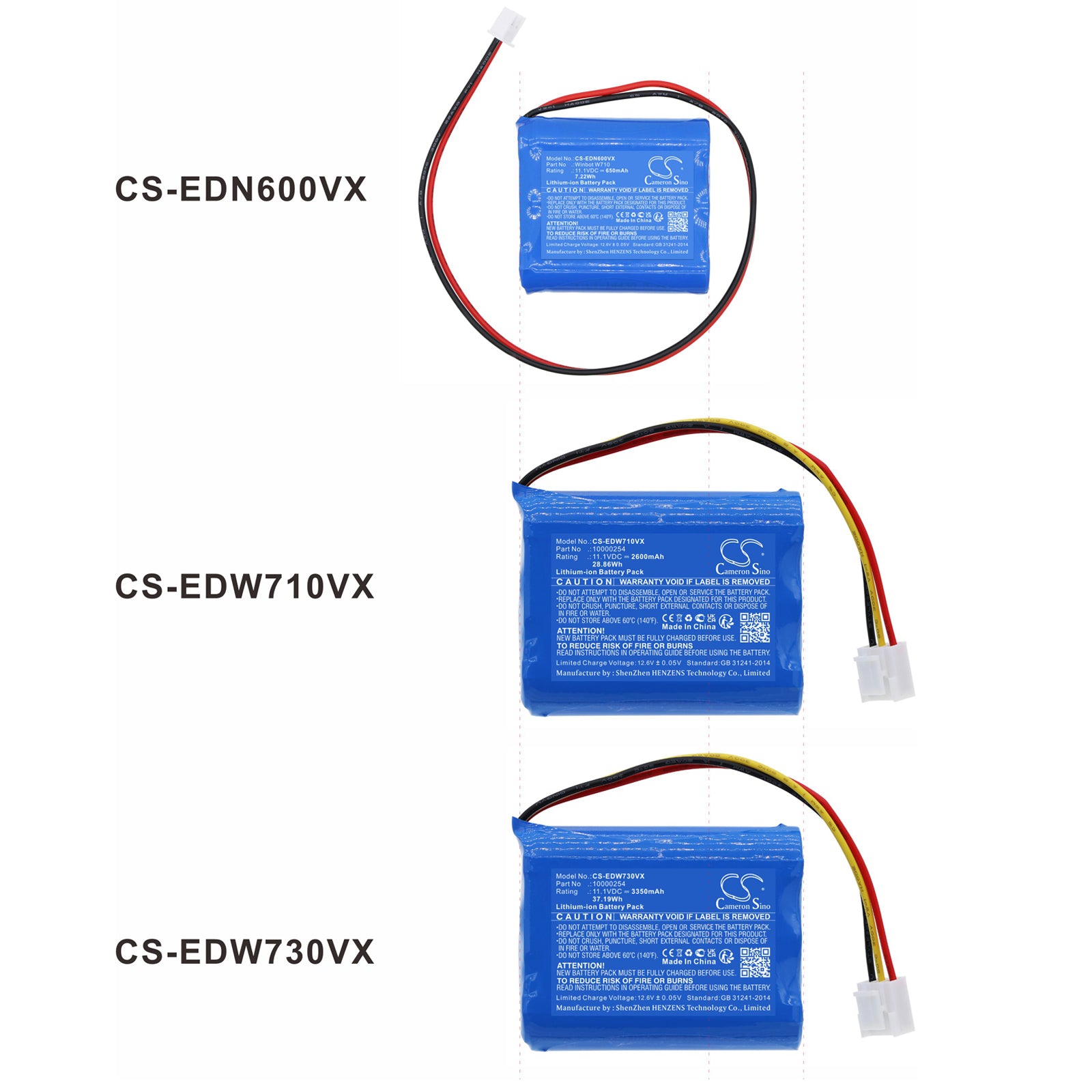 Li-ion, Vacuum Battery fits Ecovacs Tbw60, W720, 11.1V, 3350mAh Vacuum Cameron Sino Technology Limited