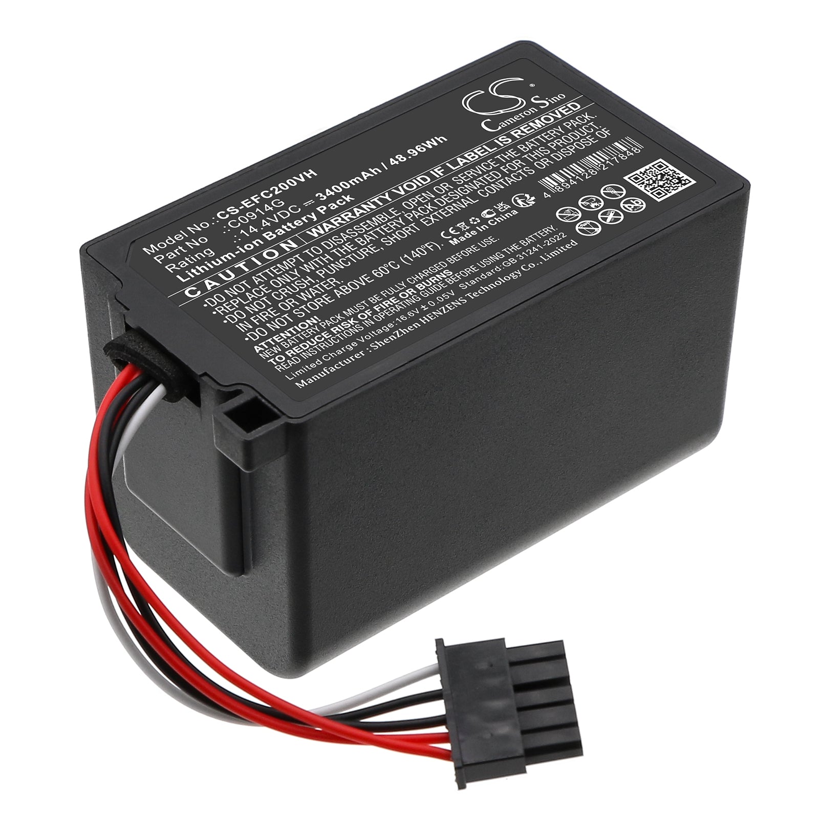 14.4V, Li-ion, 3400mAh, Battery fits Eufy Omni C20, Omni C20 Robot Vacuum, 48.96Wh Vacuum Cameron Sino Technology Limited